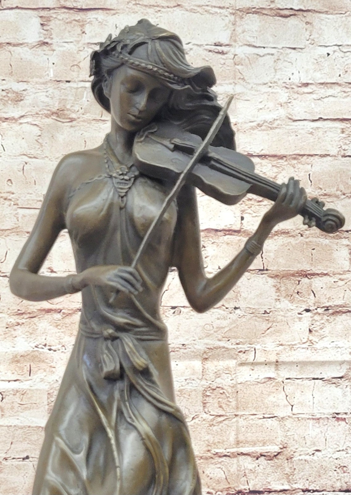 Brown Color Patina Bronze Sculpture Violin Player Viola Musician Figurine Decor