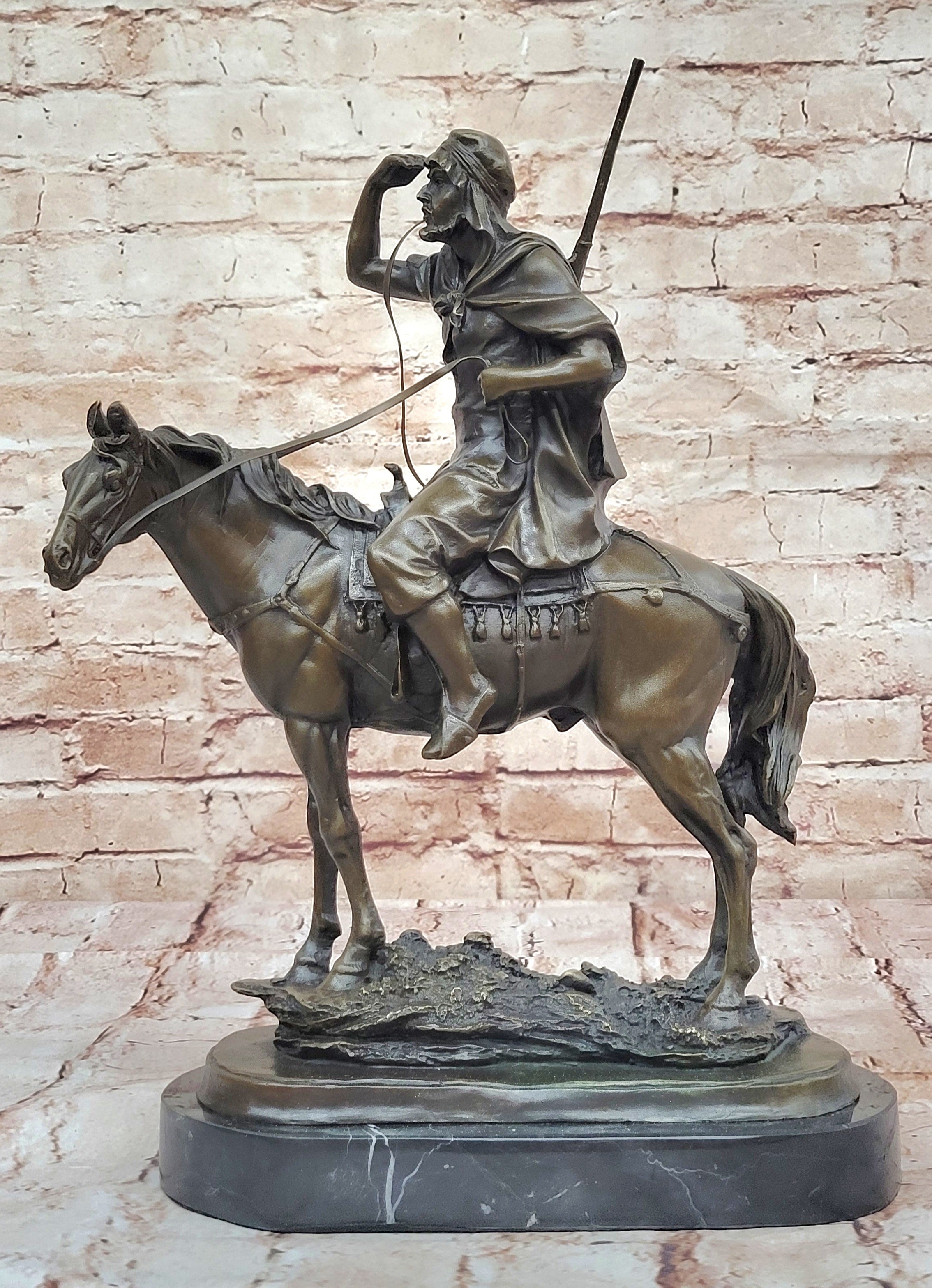 Middle Eastern Arab Guy on a Horse Home Office Decoration Bronze Sculpture Statue