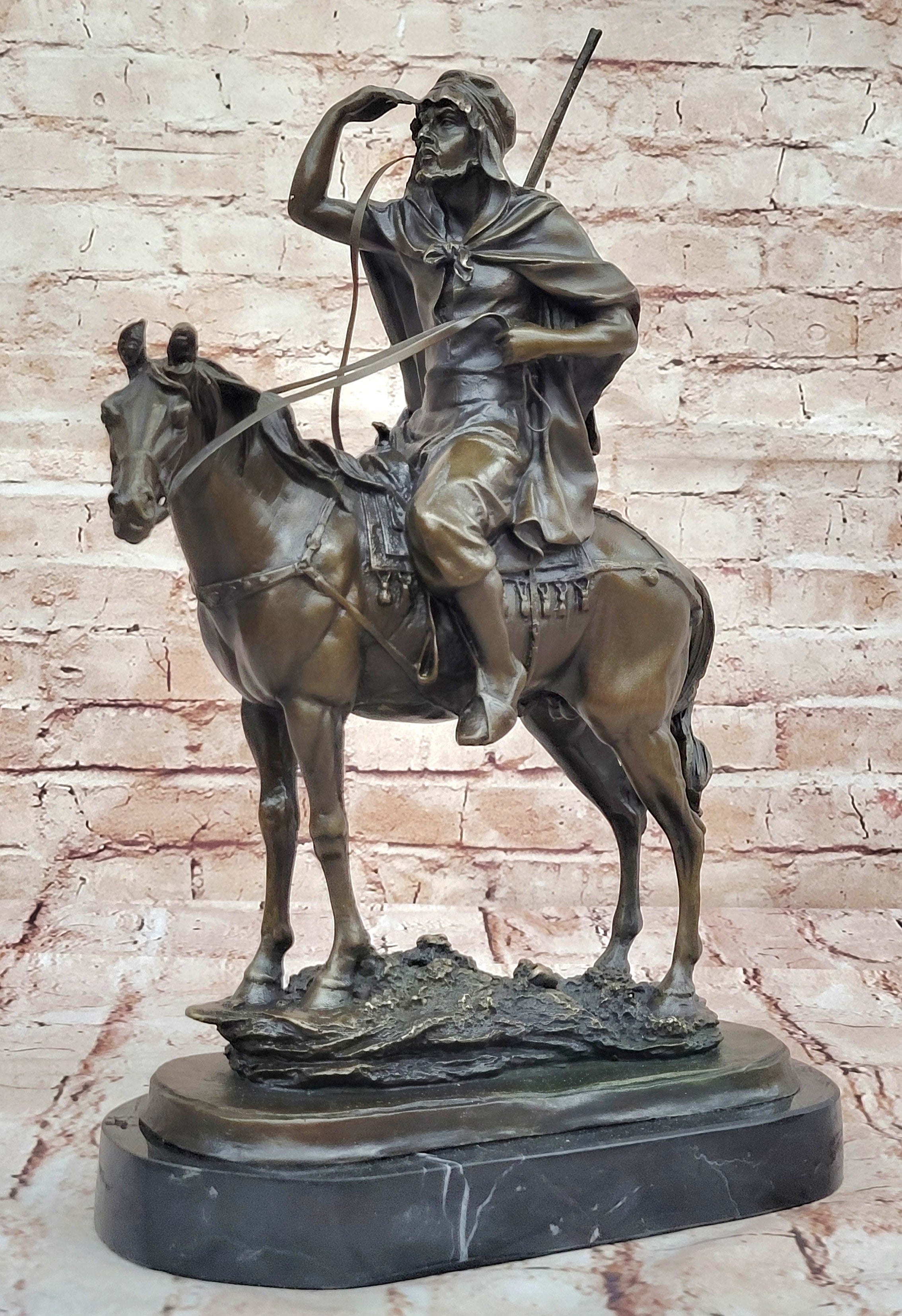 Middle Eastern Arab Guy on a Horse Home Office Decoration Bronze Sculpture Statue