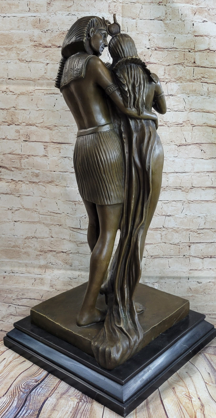 Egyptian Royal Family Extra Large Bronze Sculpture Marble Base Figurine