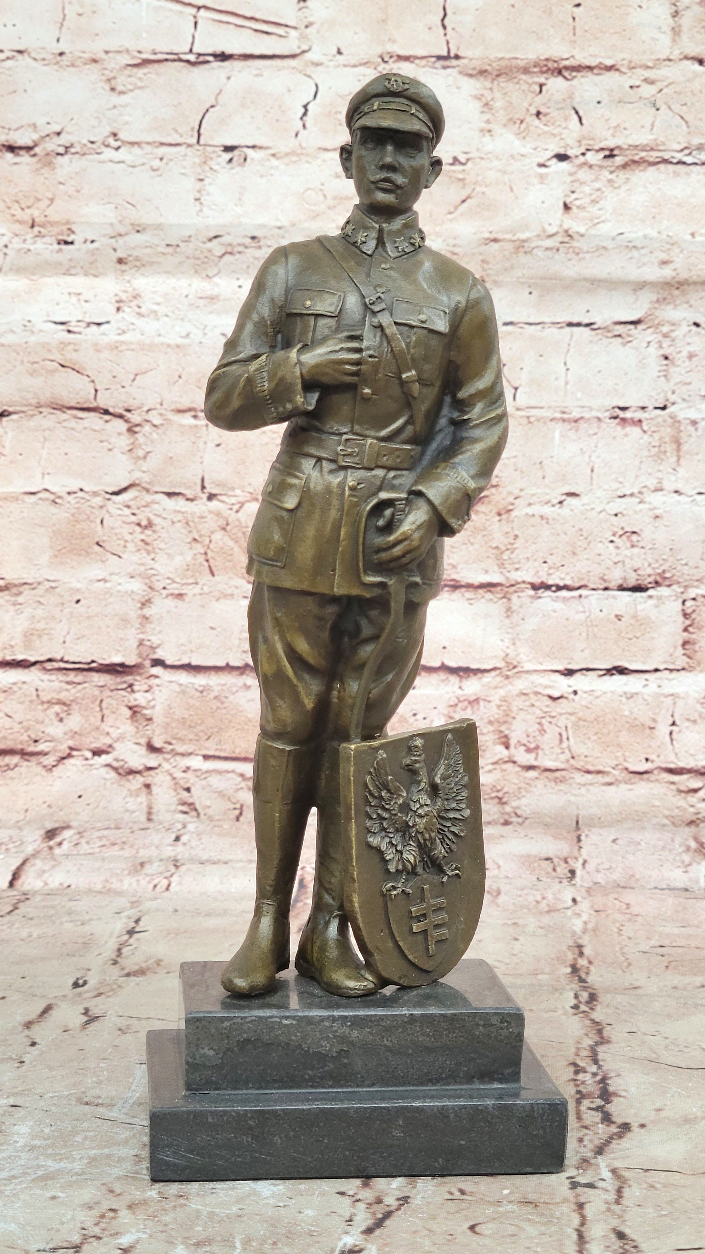 Handcrafted European Polish Soldier with Uniform Bronze Sculpture Detail Figure