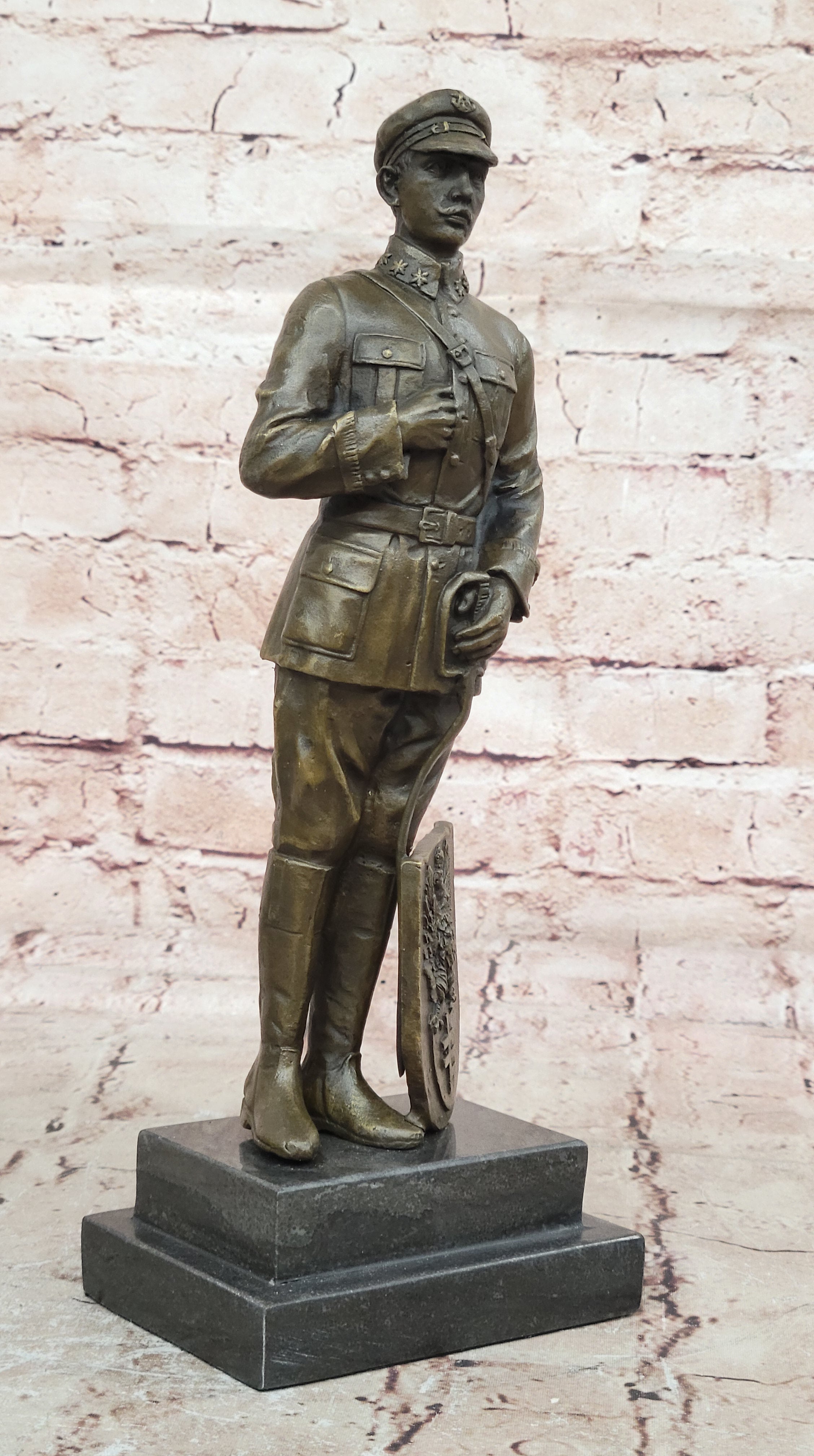Handcrafted European Polish Soldier with Uniform Bronze Sculpture Detail Figure
