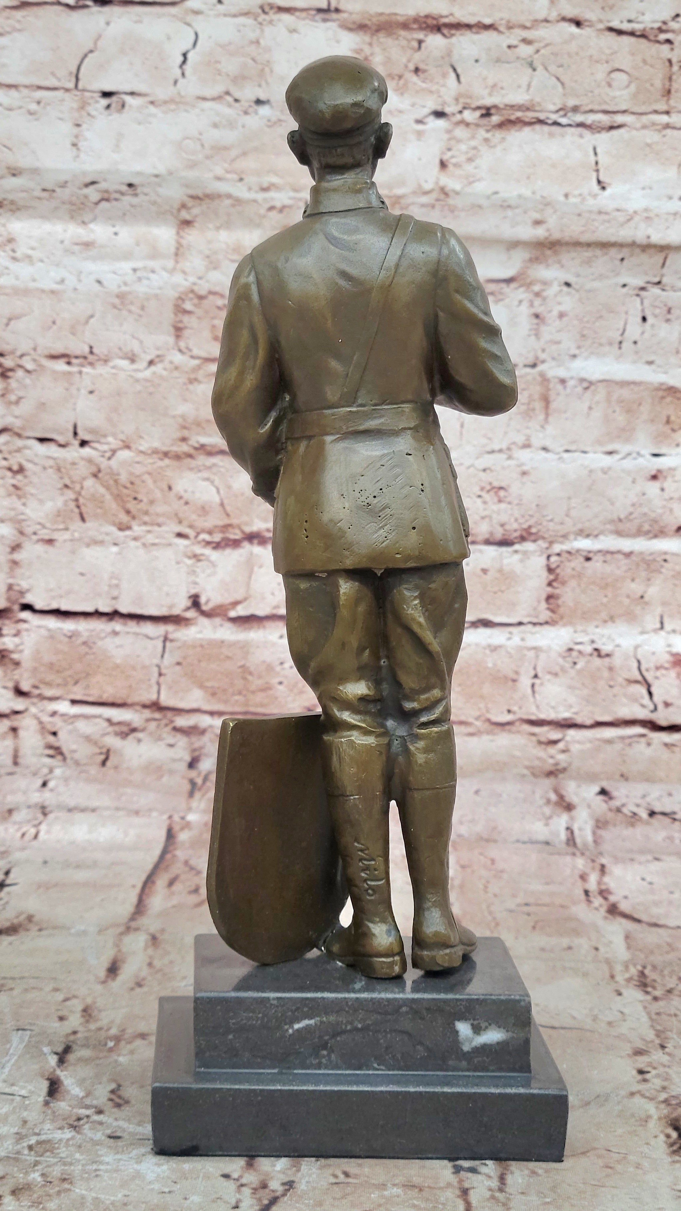 Handcrafted European Polish Soldier with Uniform Bronze Sculpture Detail Figure