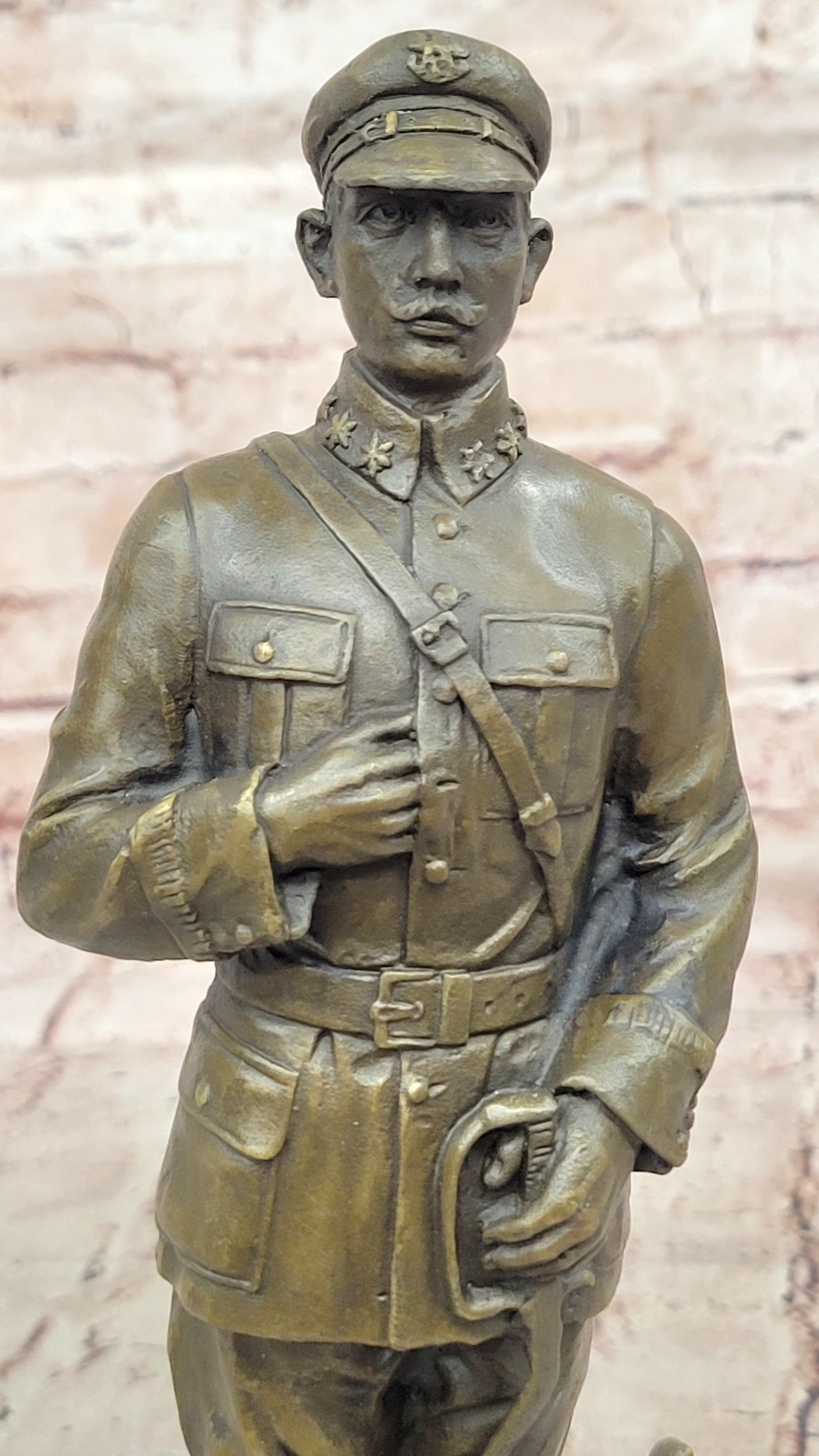 Handcrafted European Polish Soldier with Uniform Bronze Sculpture Detail Figure