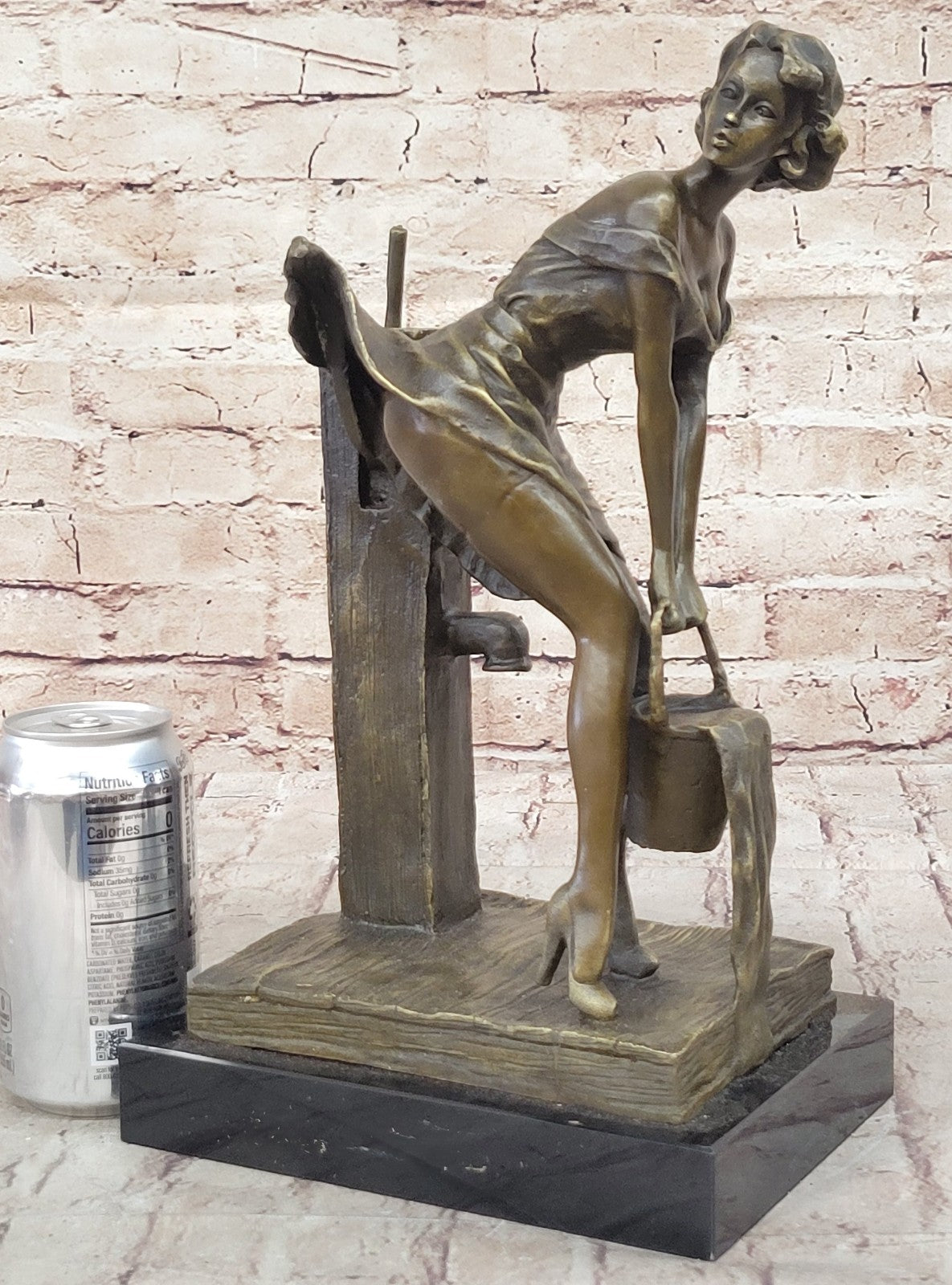 Handcrafted Semi Nude Erotic Art Deco Girl Bronze Sculpture Marble Base Figurine