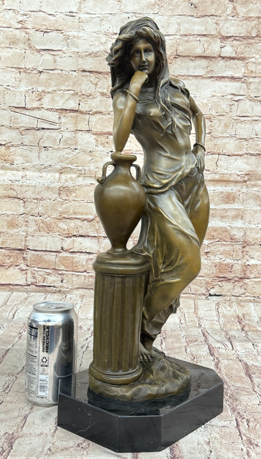 Handcrafted bronze sculpture SALE Again Leaning Ponders Maiden Beautiful Signed