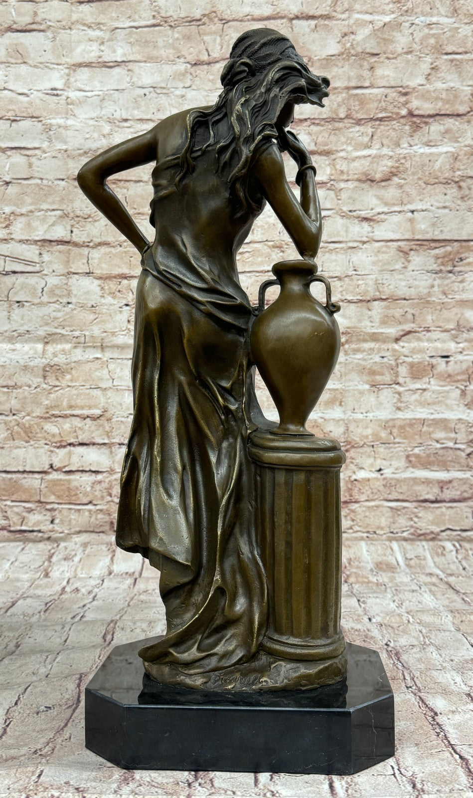 Handcrafted bronze sculpture SALE Again Leaning Ponders Maiden Beautiful Signed