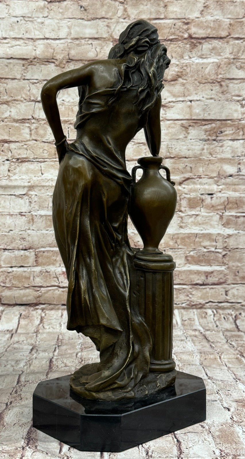 Handcrafted bronze sculpture SALE Again Leaning Ponders Maiden Beautiful Signed