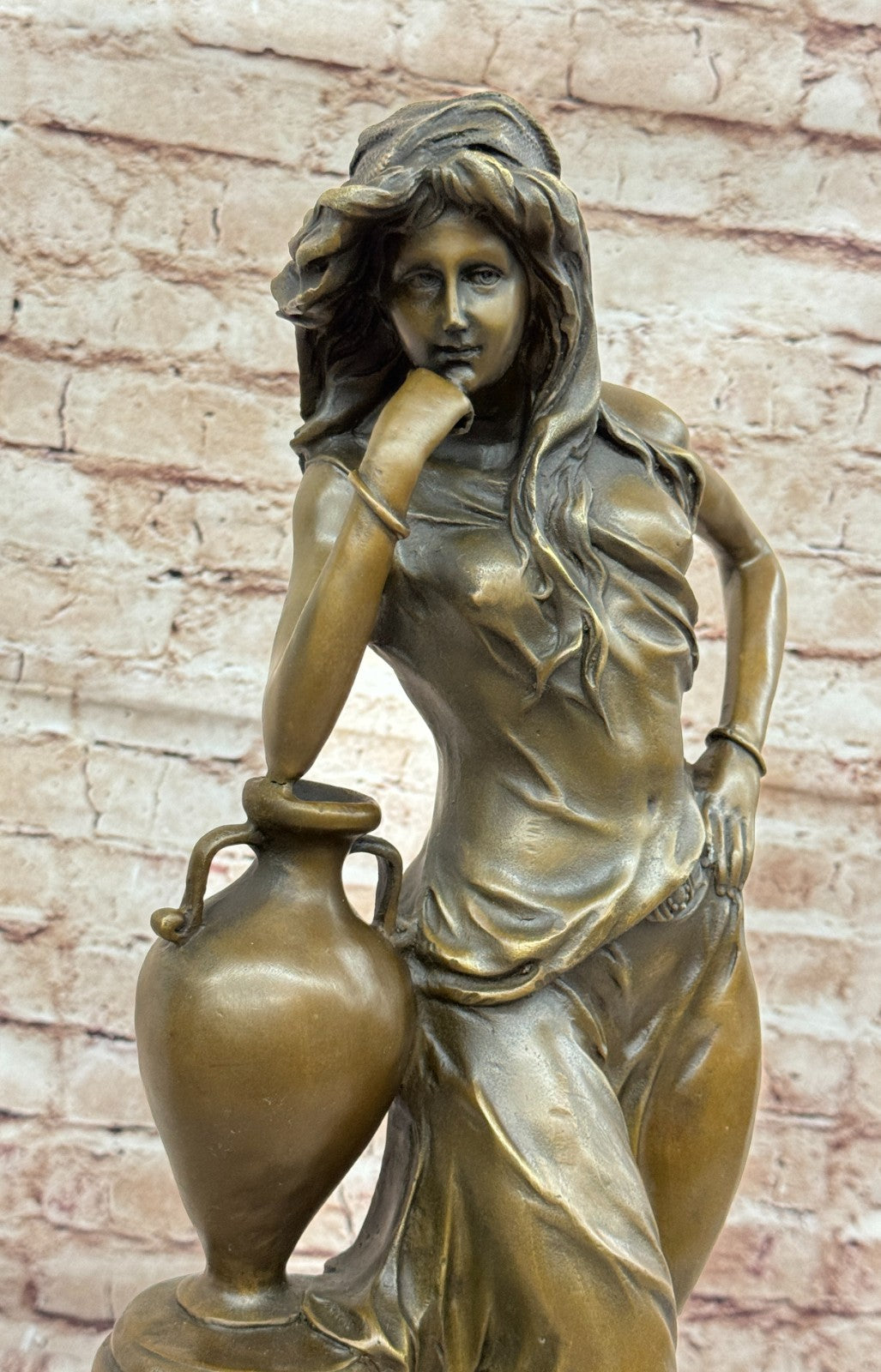 Handcrafted bronze sculpture SALE Again Leaning Ponders Maiden Beautiful Signed