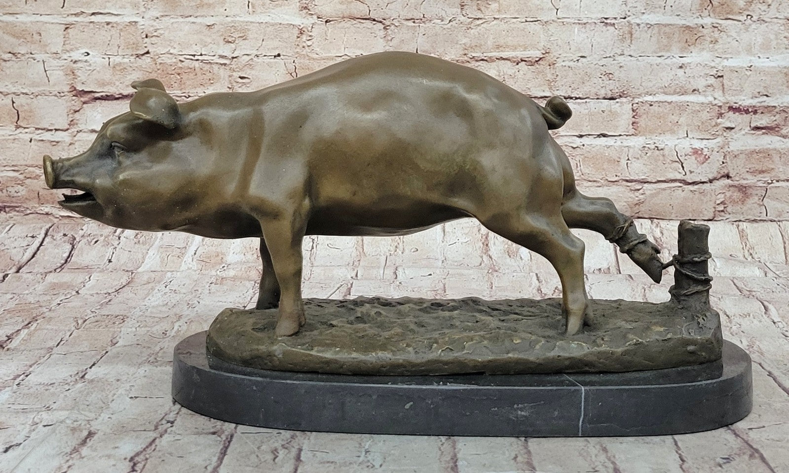 Bronze Sculpture Collectible Statue Animal SIGNED BARYE HAPPY PIG Figurine Decor
