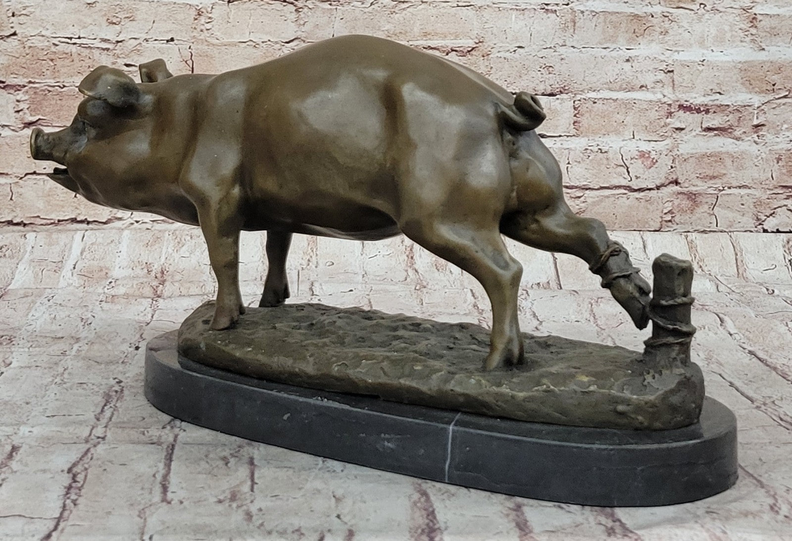 Bronze Sculpture Collectible Statue Animal SIGNED BARYE HAPPY PIG Figurine Decor