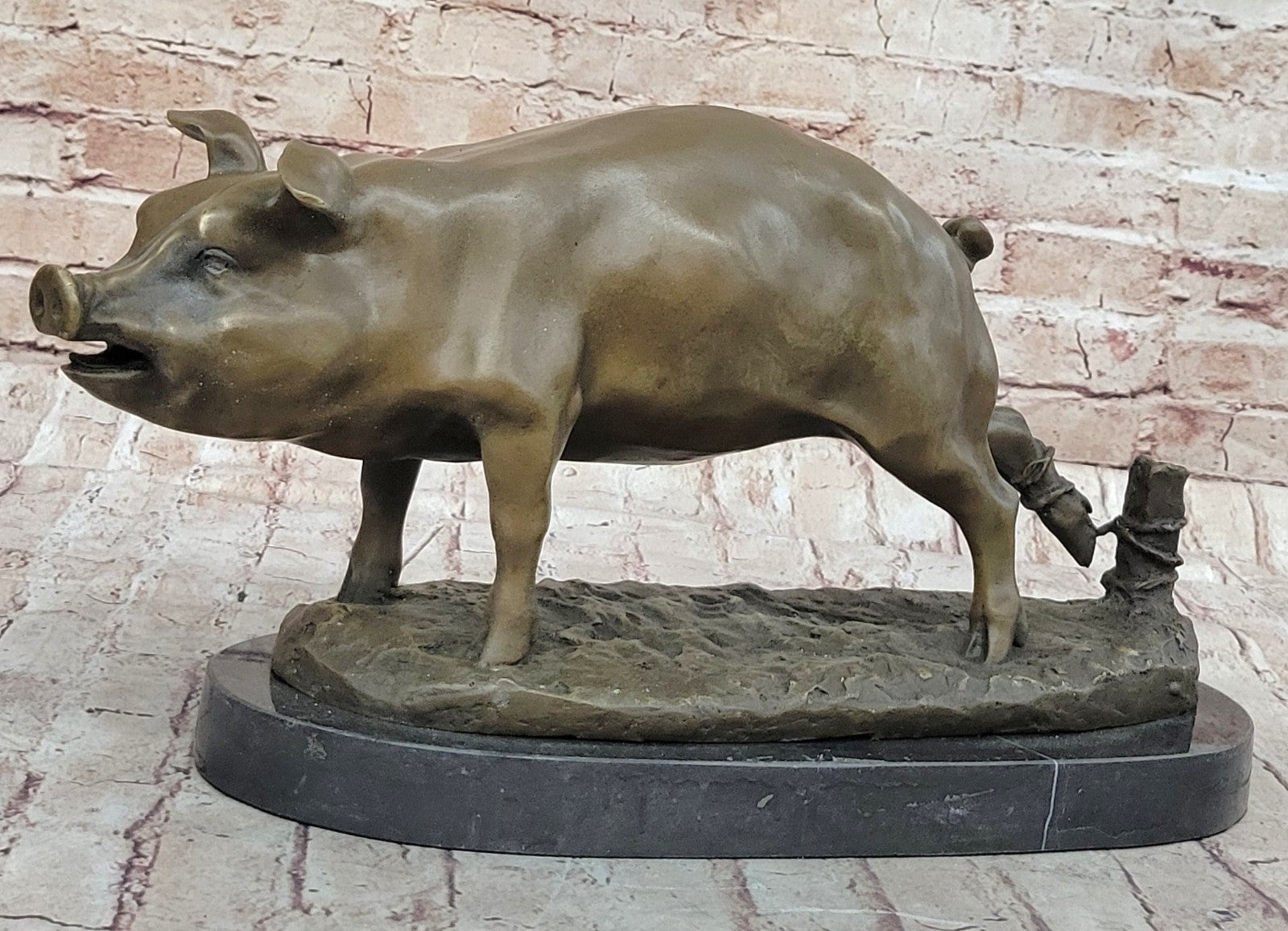 Bronze Sculpture Collectible Statue Animal SIGNED BARYE HAPPY PIG Figurine Decor
