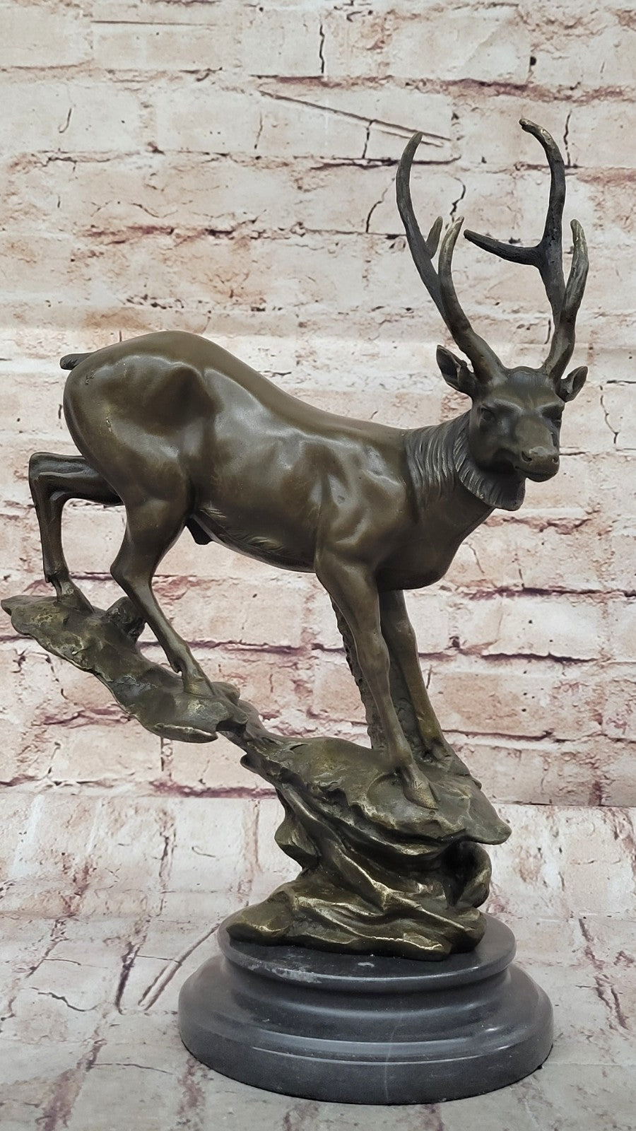 Art Deco Handcrafted Trophy Cabin Home Decor Buck Stag Bronze Figurine Figure