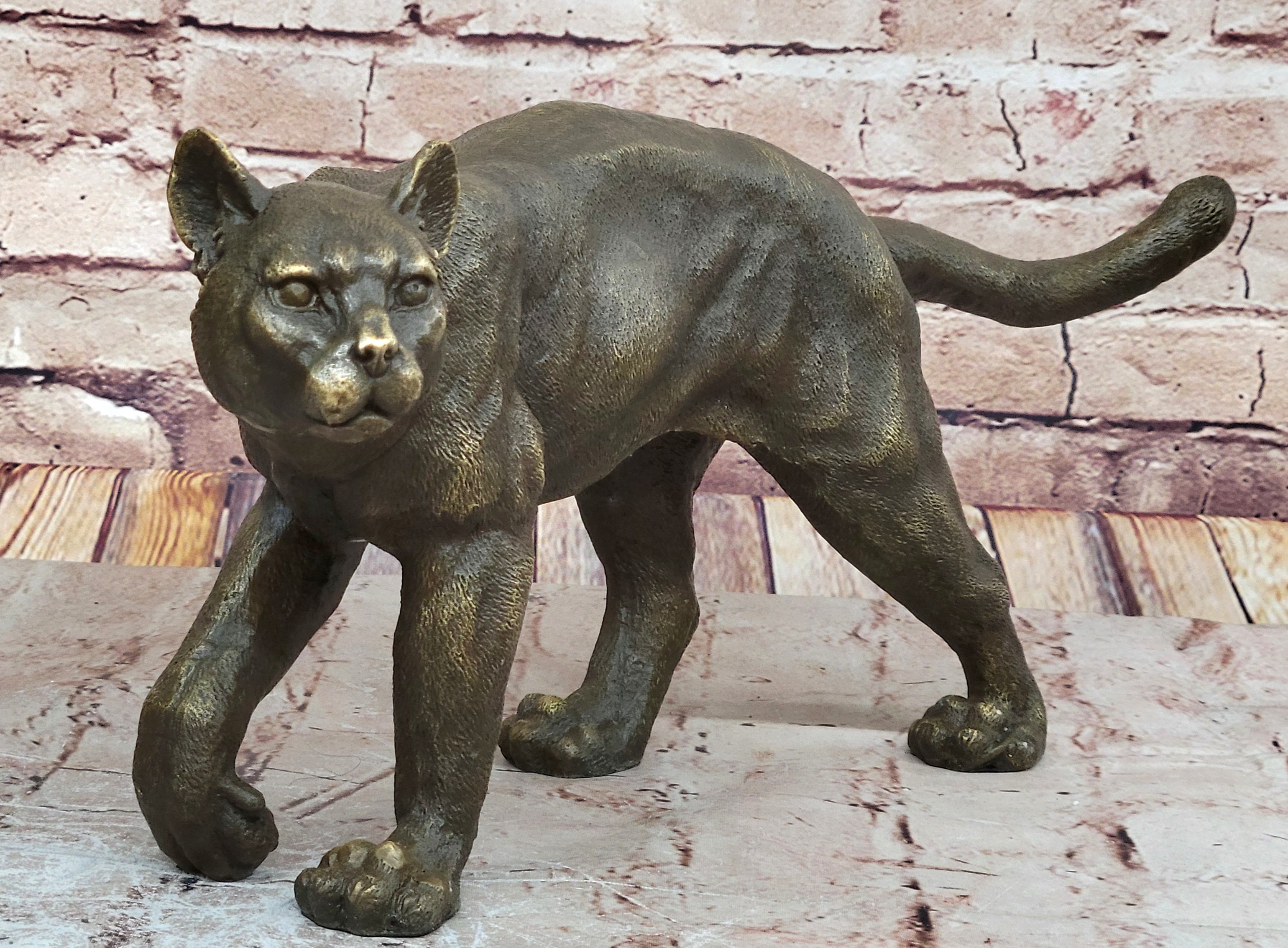 ART DECOR PURE BRONZE CHEETAH STATUE BIG LEOPARD FELINE PANTHER LION JAGUAR