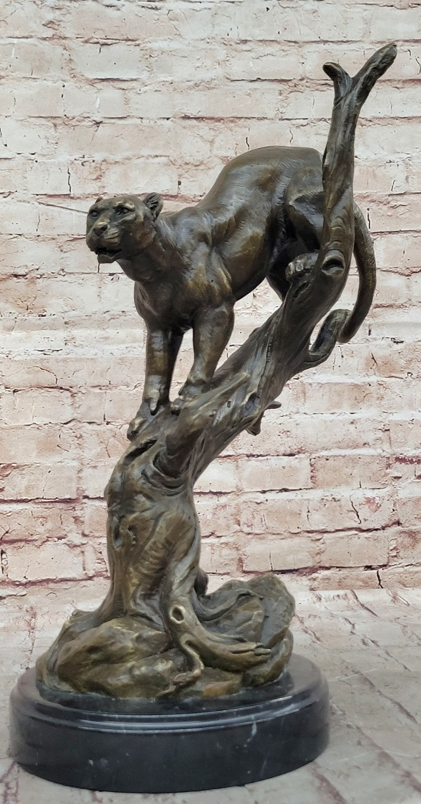 LARGE BRONZE SCULPTURE LION PANTHER TIGER PUMA COUGAR BIG CAT STATUE AFRICAN ART