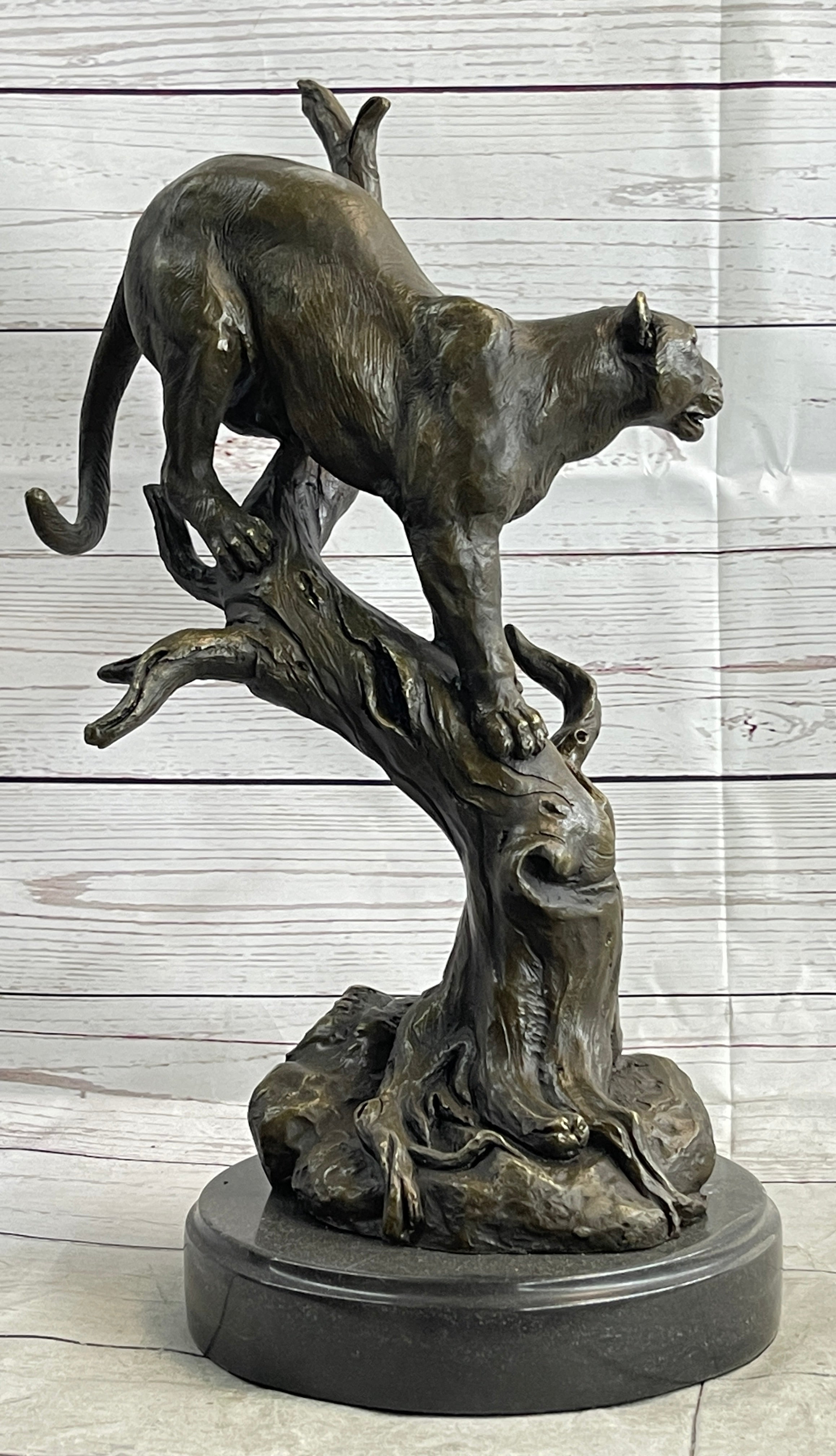 LARGE BRONZE SCULPTURE LION PANTHER TIGER PUMA COUGAR BIG CAT STATUE AFRICAN ART