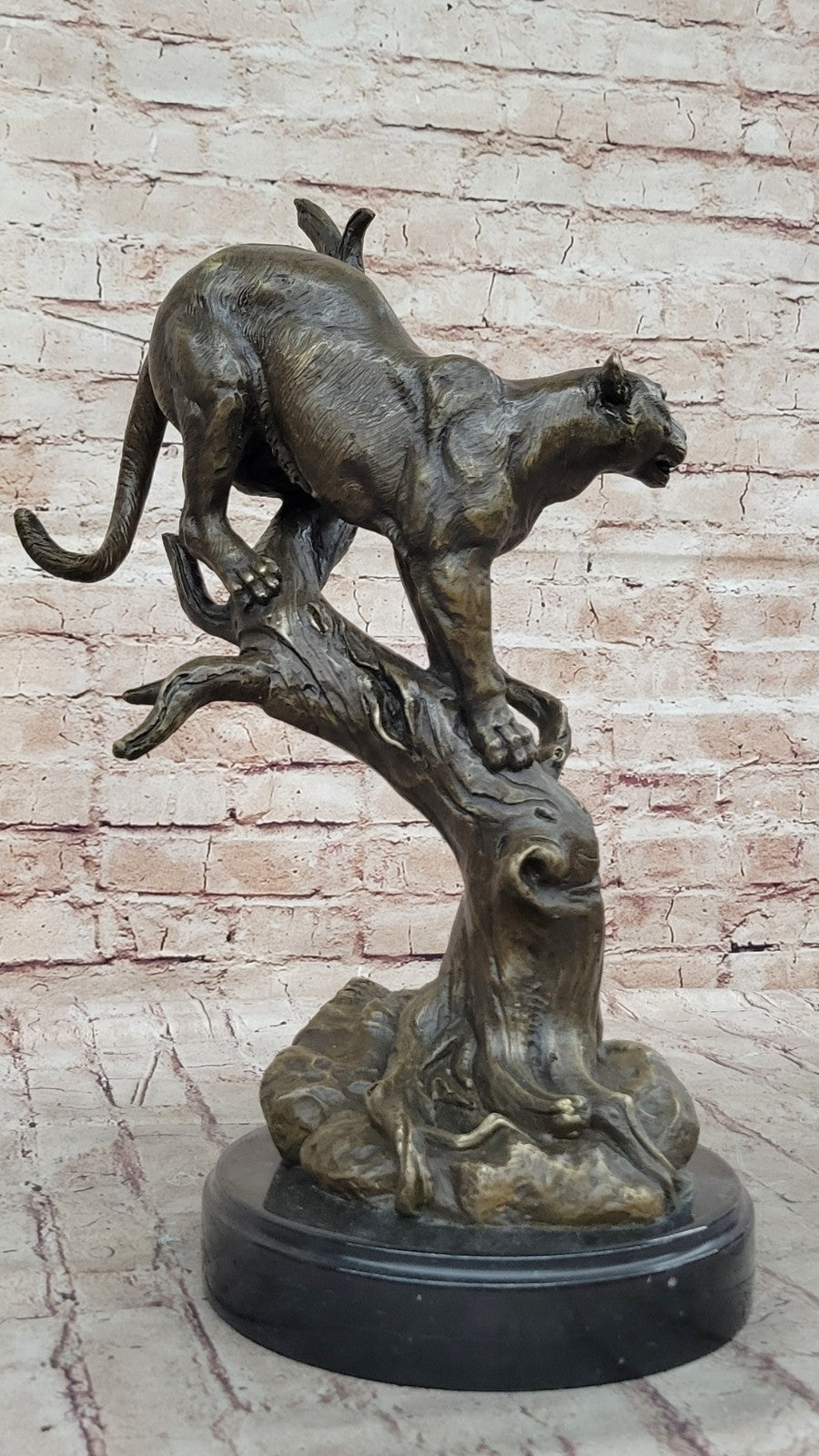 LARGE BRONZE SCULPTURE LION PANTHER TIGER PUMA COUGAR BIG CAT STATUE AFRICAN ART