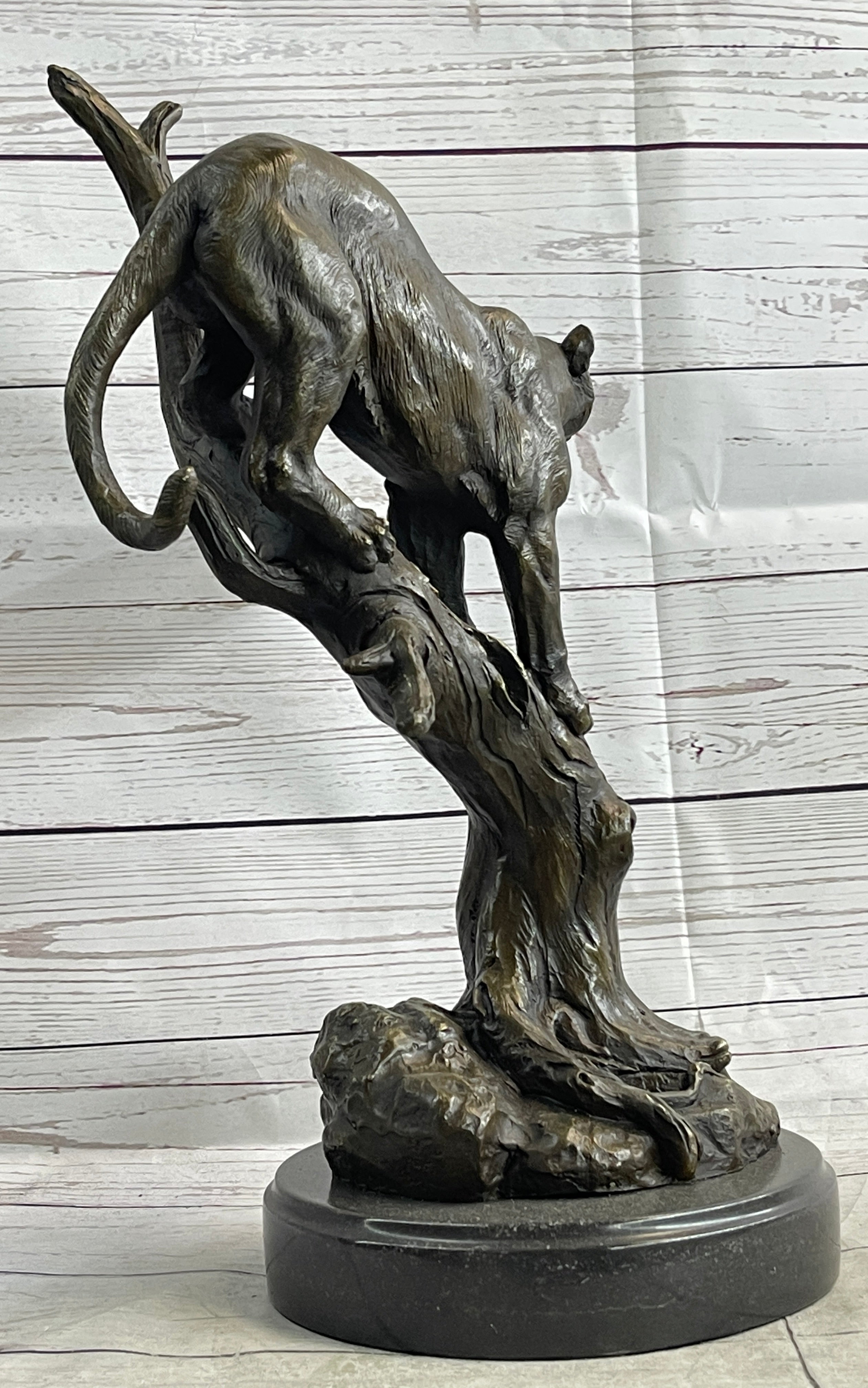 LARGE BRONZE SCULPTURE LION PANTHER TIGER PUMA COUGAR BIG CAT STATUE AFRICAN ART