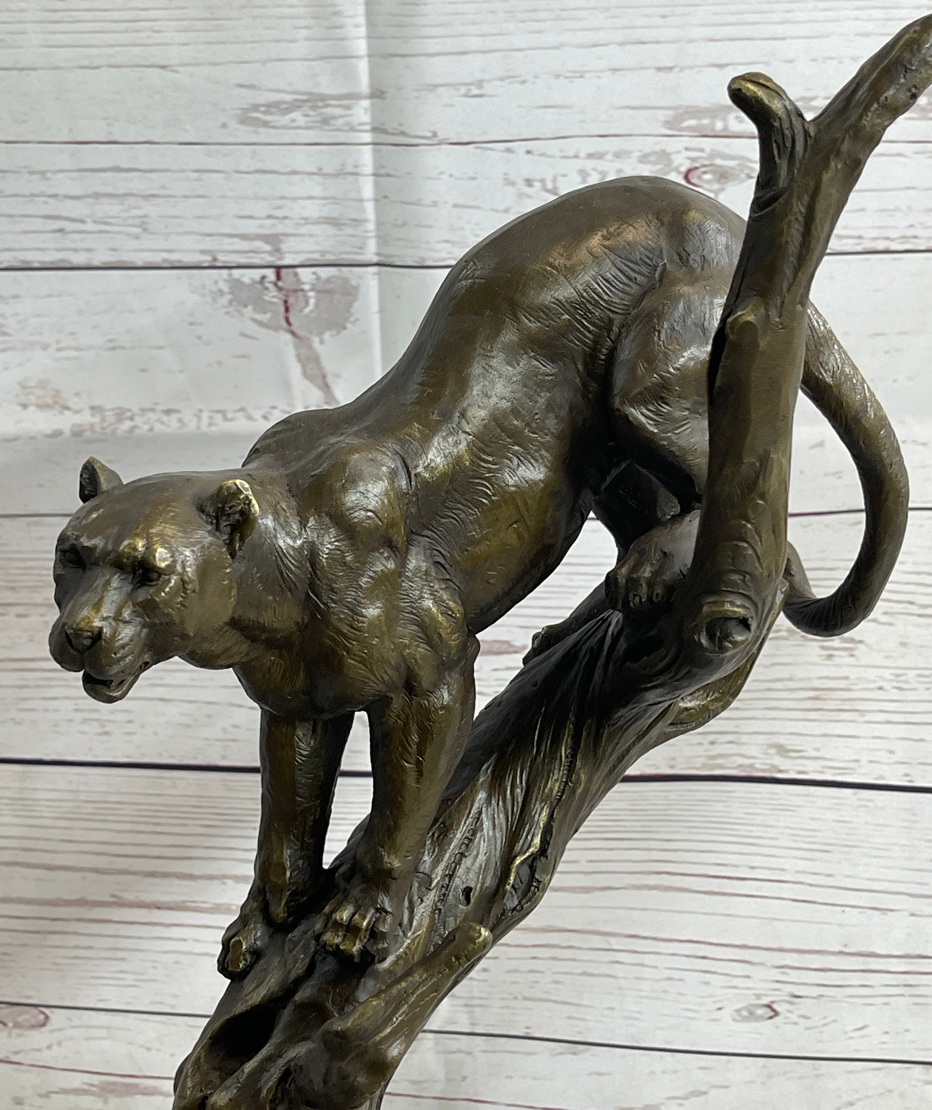 LARGE BRONZE SCULPTURE LION PANTHER TIGER PUMA COUGAR BIG CAT STATUE AFRICAN ART
