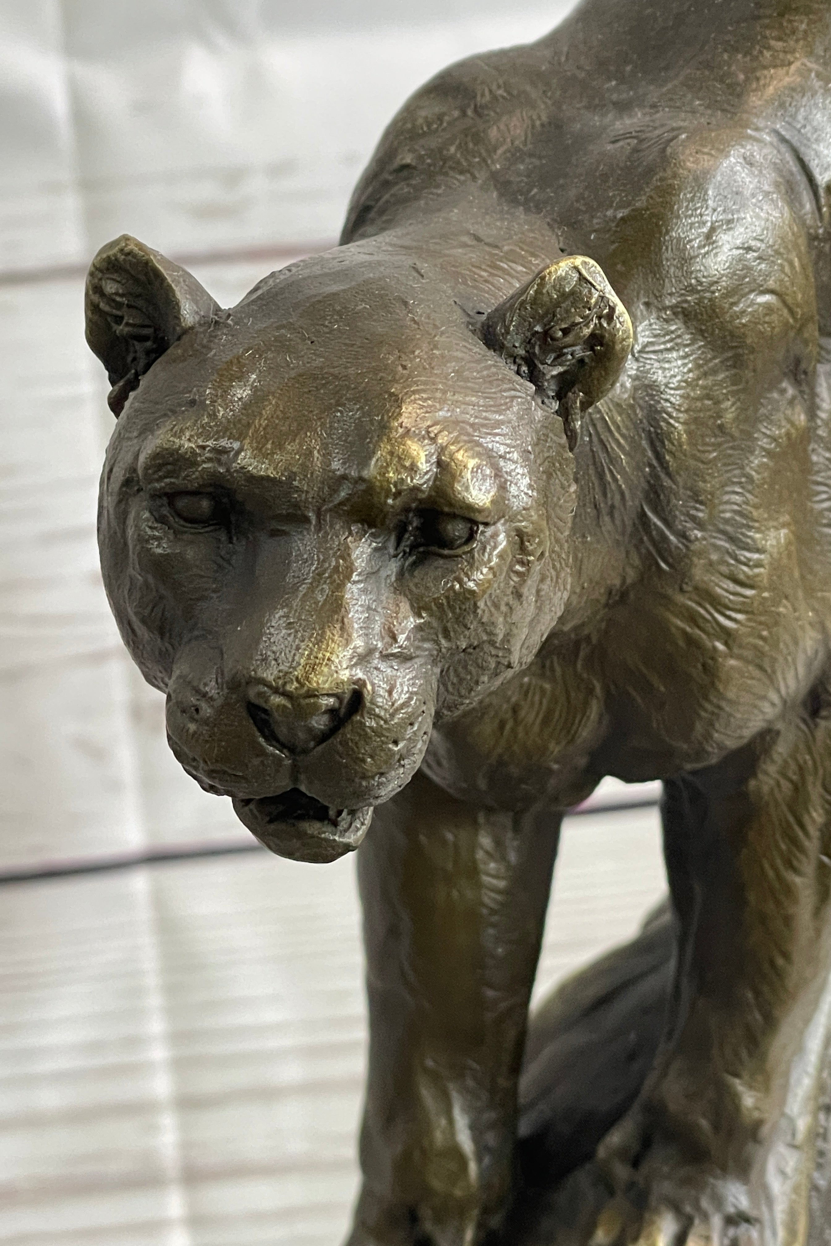 LARGE BRONZE SCULPTURE LION PANTHER TIGER PUMA COUGAR BIG CAT STATUE AFRICAN ART