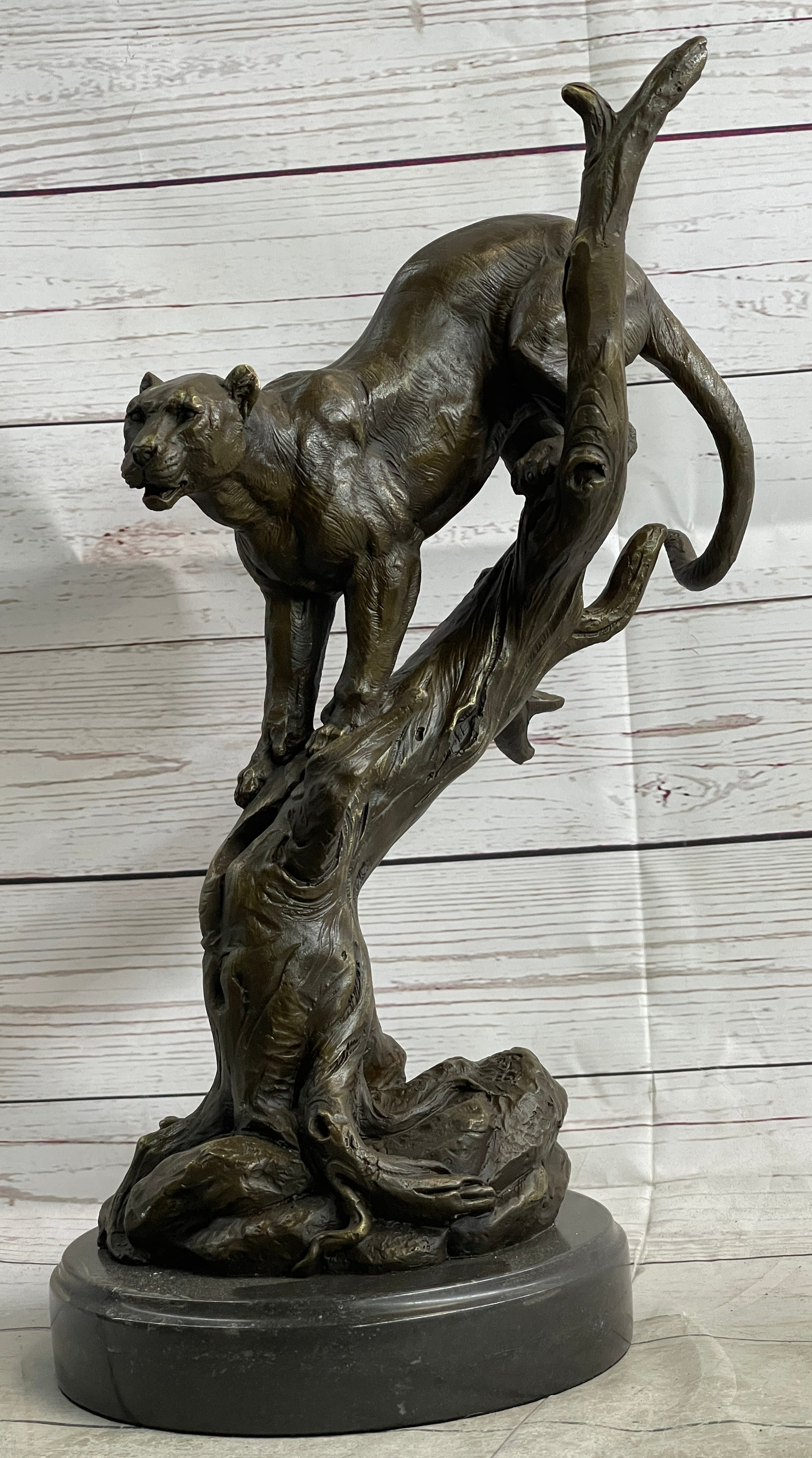 LARGE BRONZE SCULPTURE LION PANTHER TIGER PUMA COUGAR BIG CAT STATUE AFRICAN ART