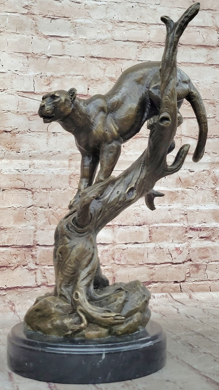 LARGE BRONZE SCULPTURE LION PANTHER TIGER PUMA COUGAR BIG CAT STATUE AFRICAN ART