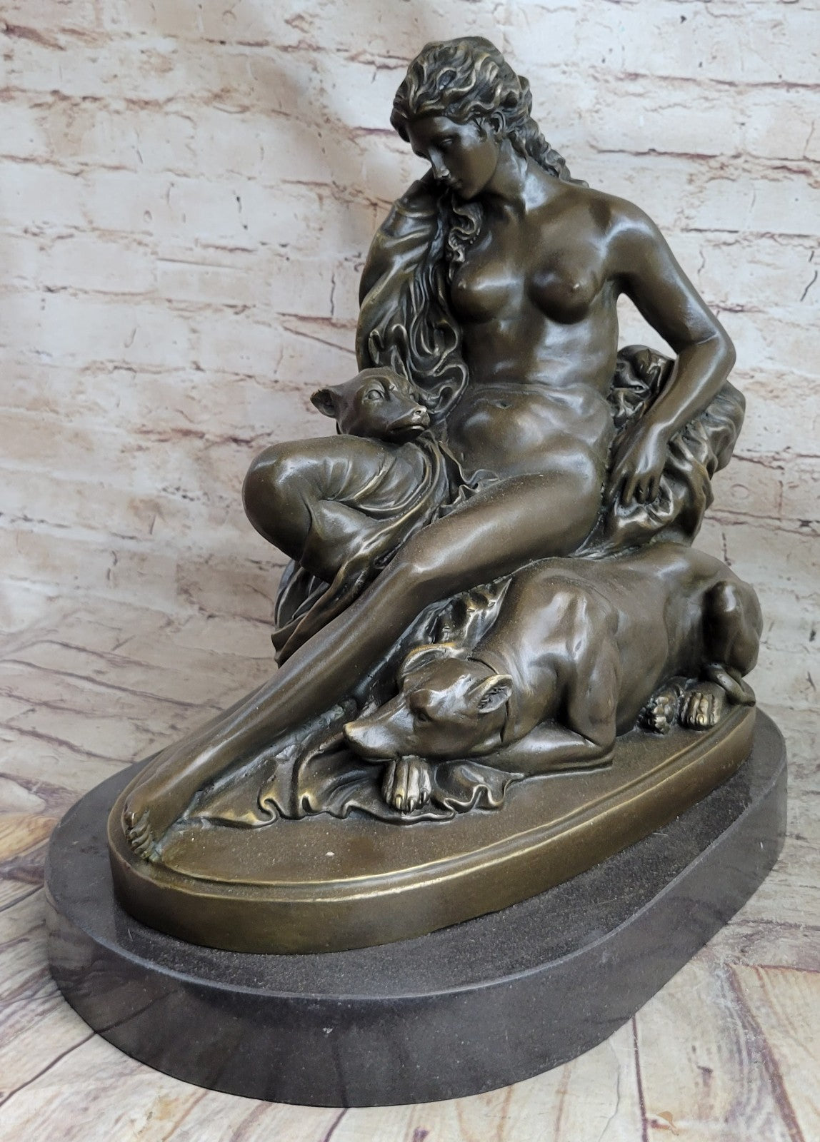 Fabulous Bronze Statue Sculpture Nude Woman Lady Dog Figurine Art Deco Interior