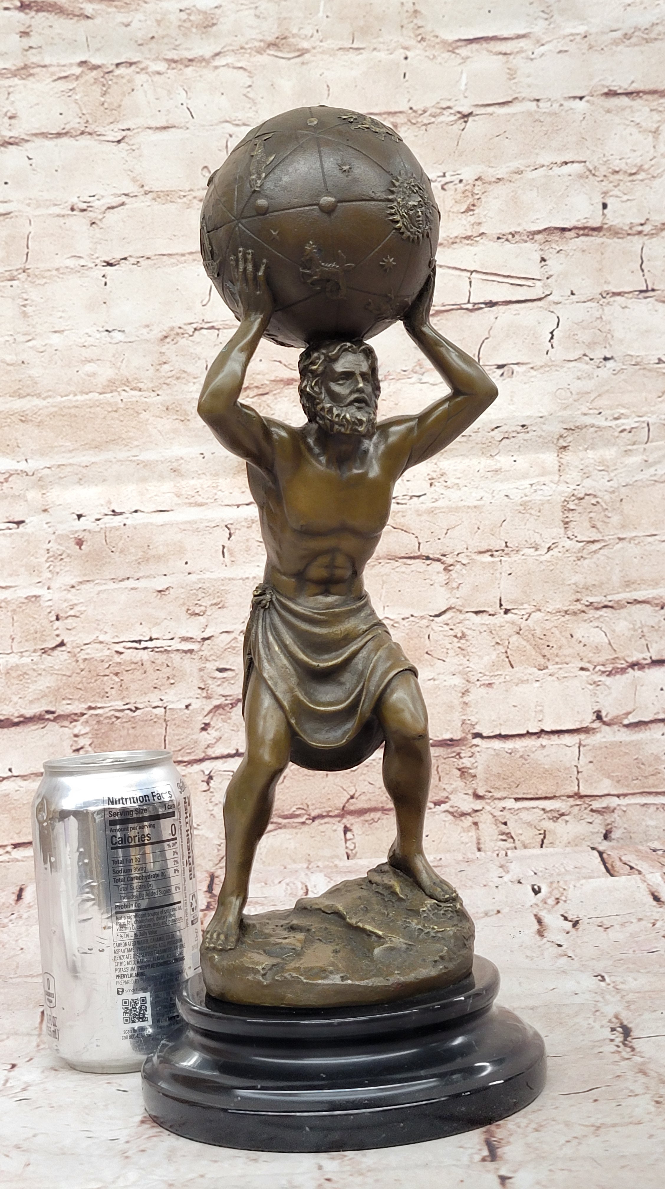 Art Deco Aldo Vitaleh “Atlas Carrying the World” Bronze Sculpture Figurine