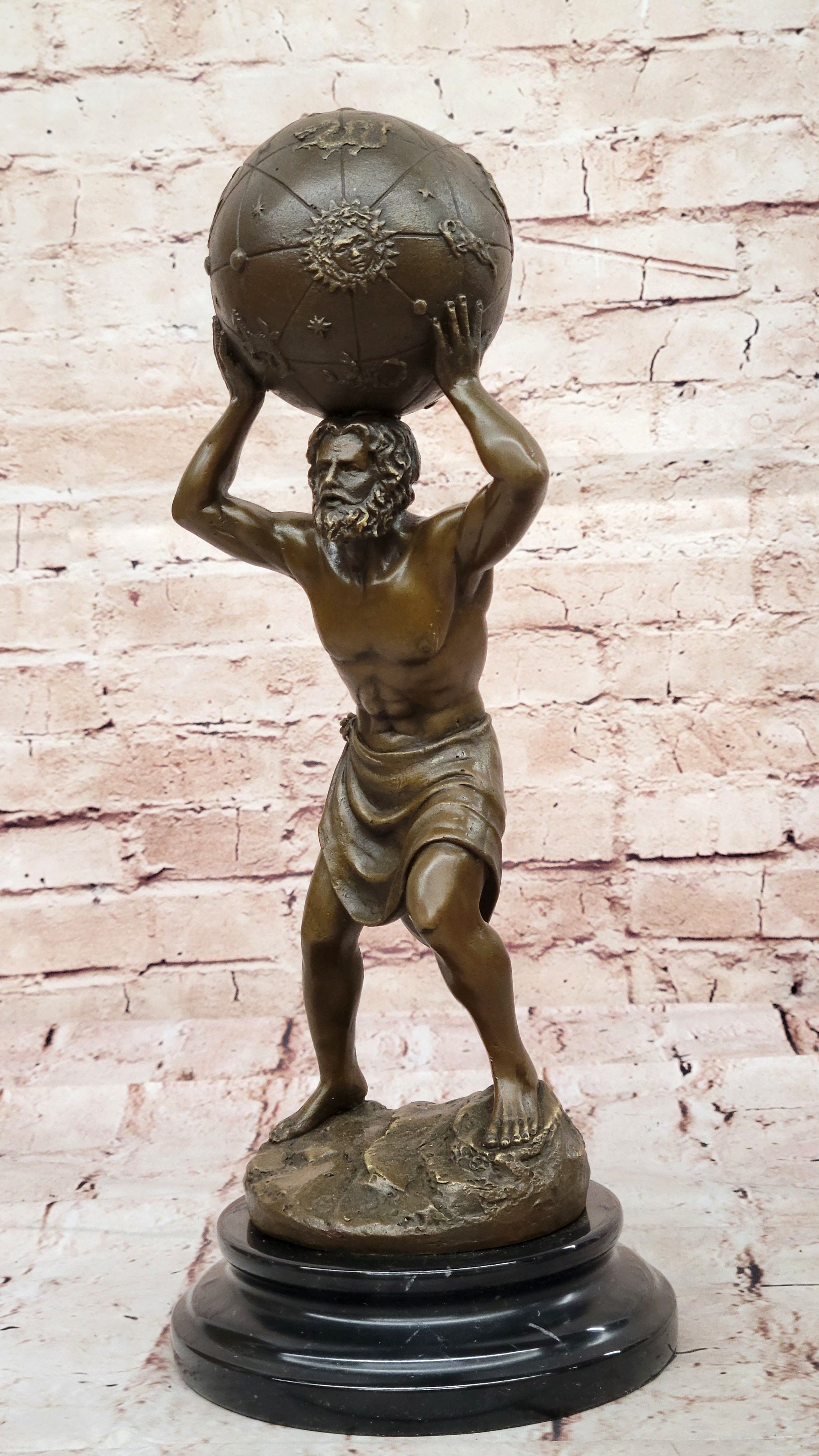 Art Deco Aldo Vitaleh “Atlas Carrying the World” Bronze Sculpture Figurine