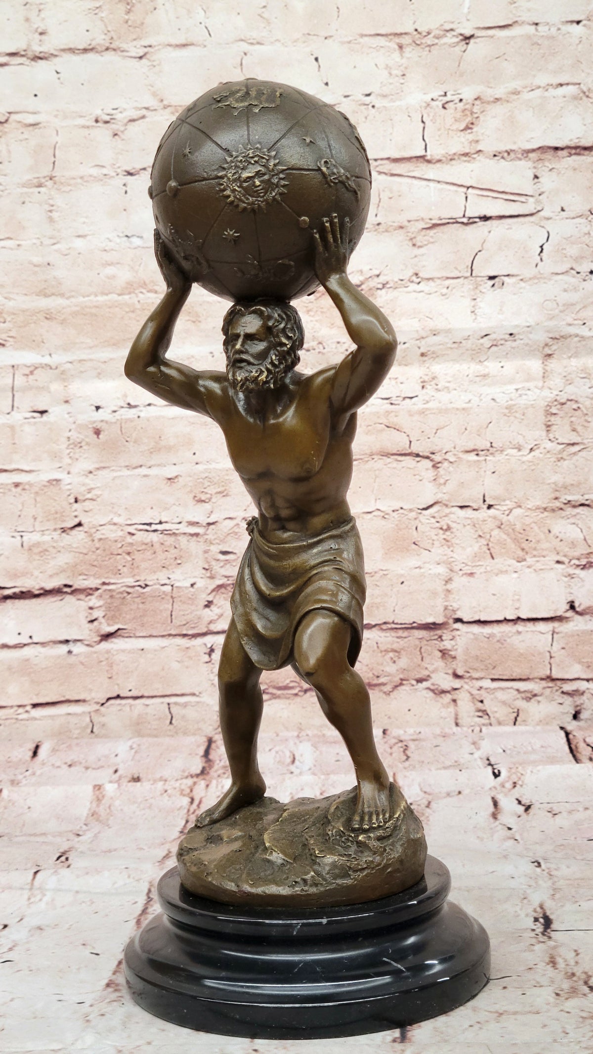 Art Deco Original Aldo Vitaleh Carrying the World Bronze Sculpture Figurine SALE