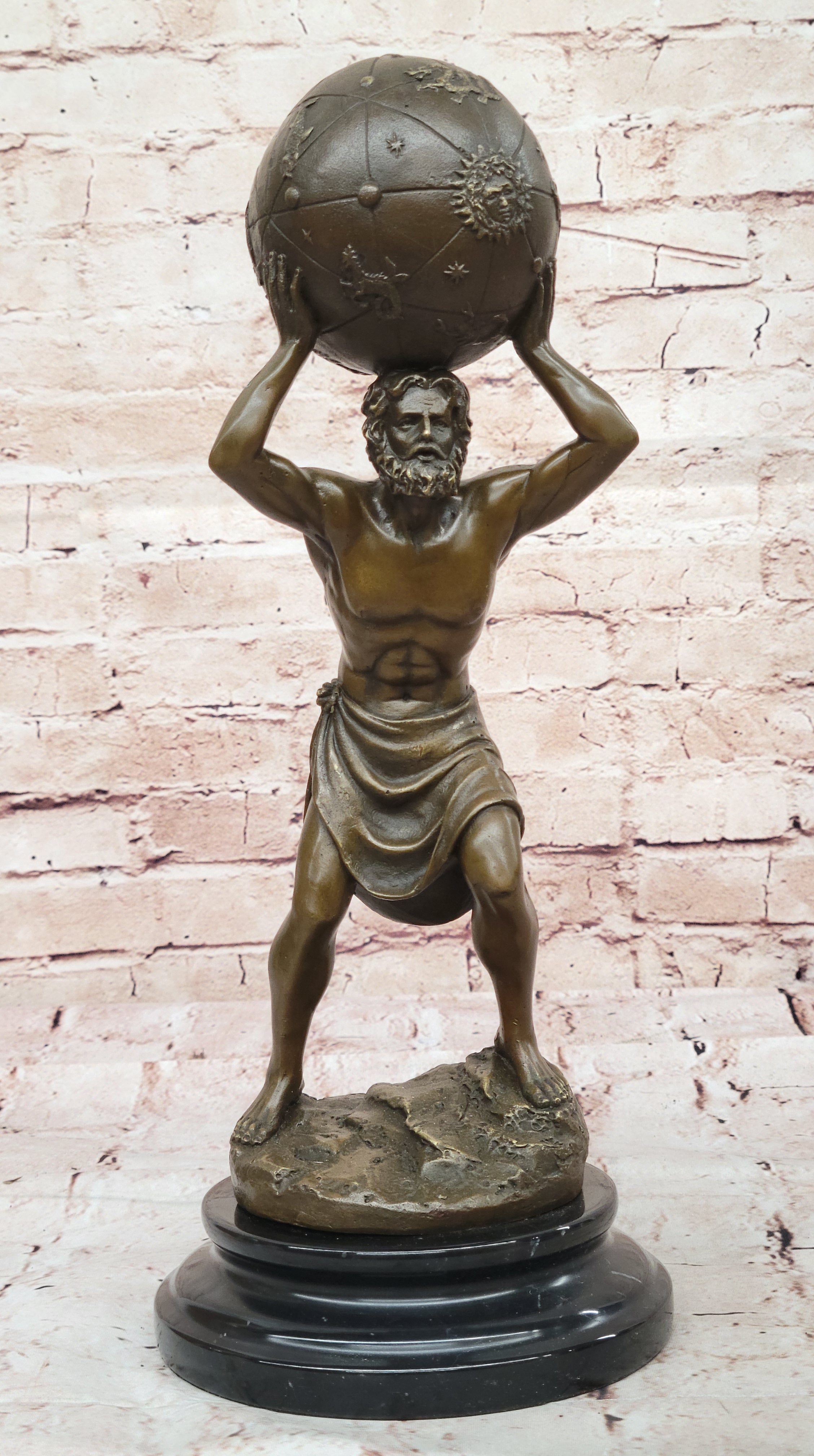 Art Deco Aldo Vitaleh “Atlas Carrying the World” Bronze Sculpture Figurine