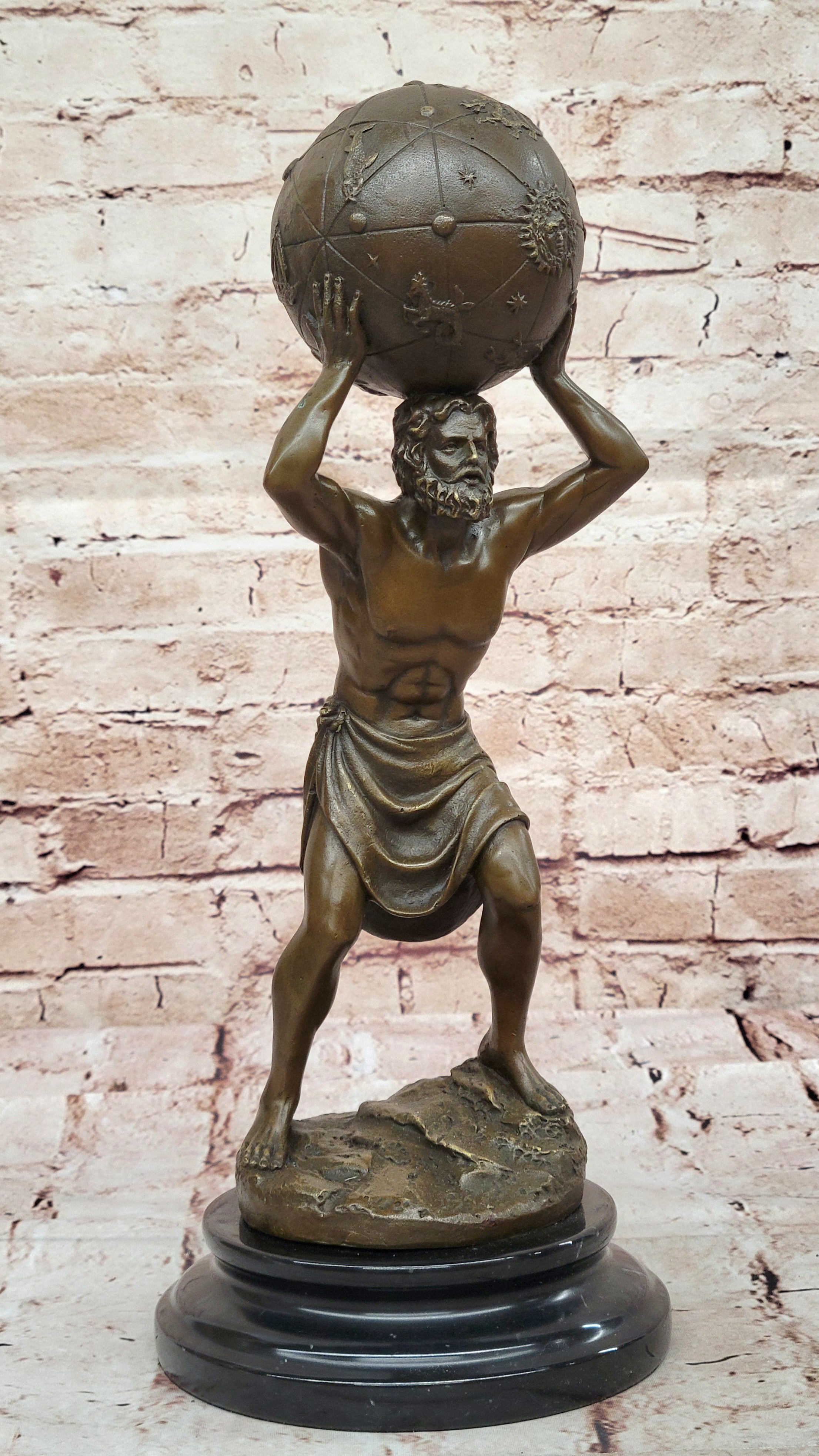 Art Deco Original Aldo Vitaleh Carrying the World Bronze Sculpture Figurine SALE