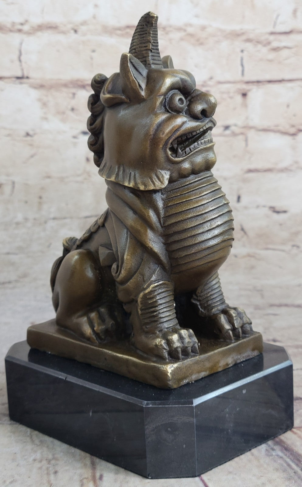 Signed Hand Made Foo Dog by Erte Genuine Solid Bronze Sculpture Figurine Figure