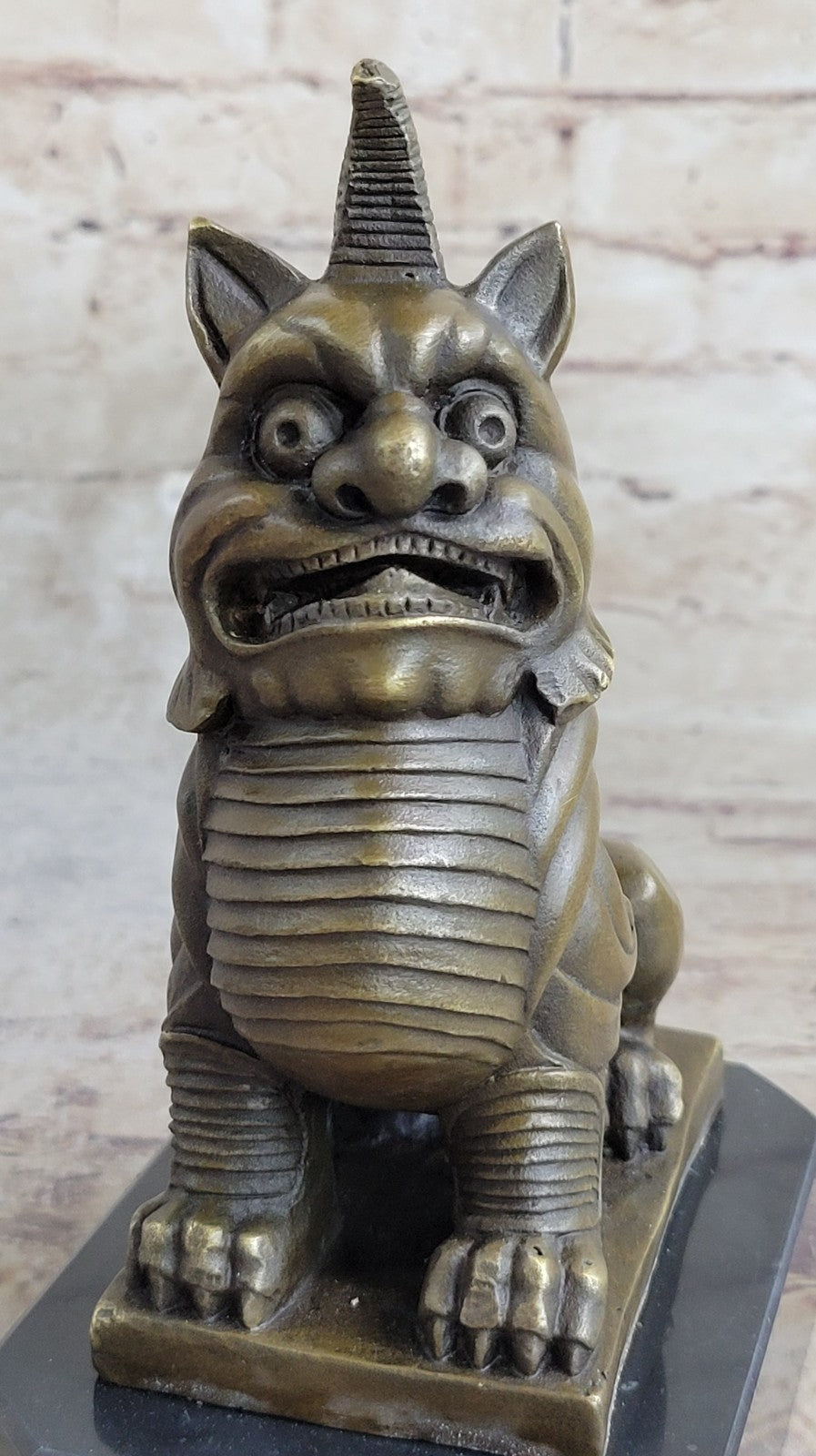 Signed Hand Made Foo Dog by Erte Genuine Solid Bronze Sculpture Figurine Figure