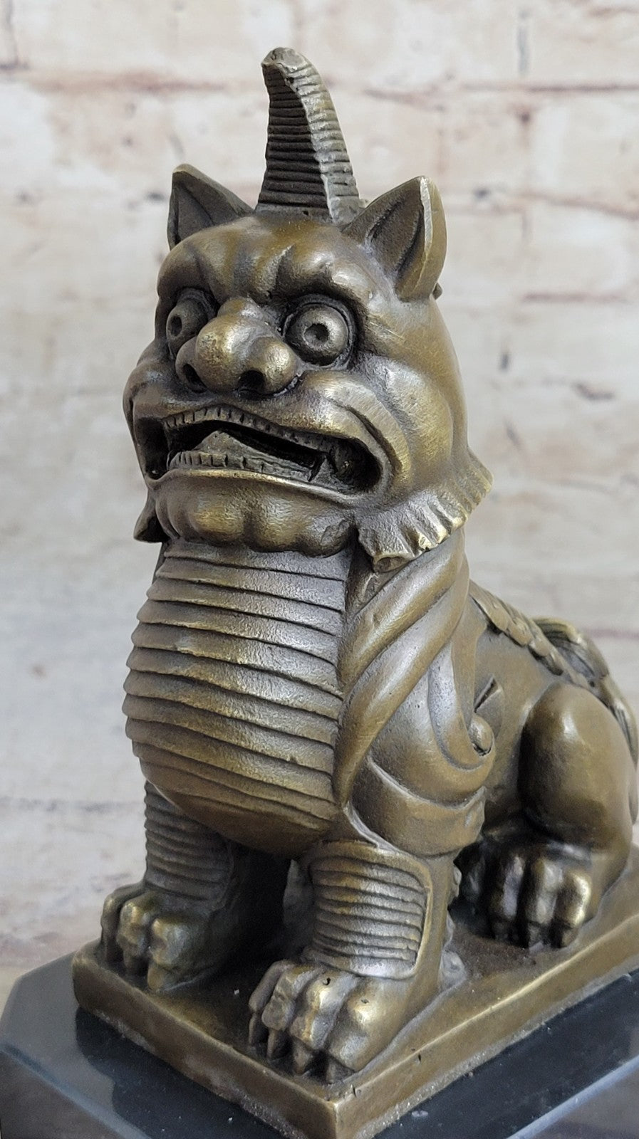 Signed Hand Made Foo Dog by Erte Genuine Solid Bronze Sculpture Figurine Figure