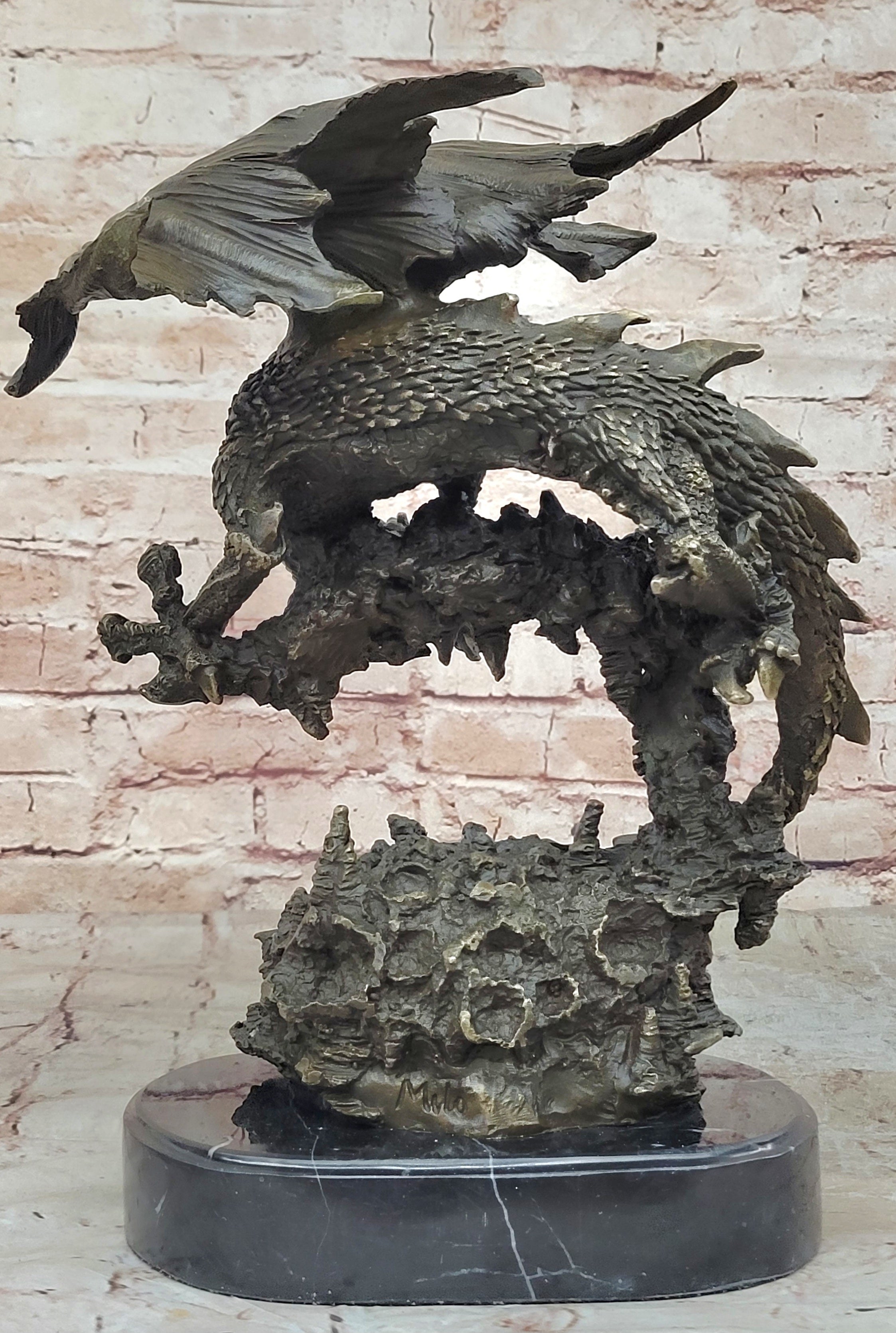 Handcrafted bronze sculpture SALE Dragon Flying Mythical Original Signed *