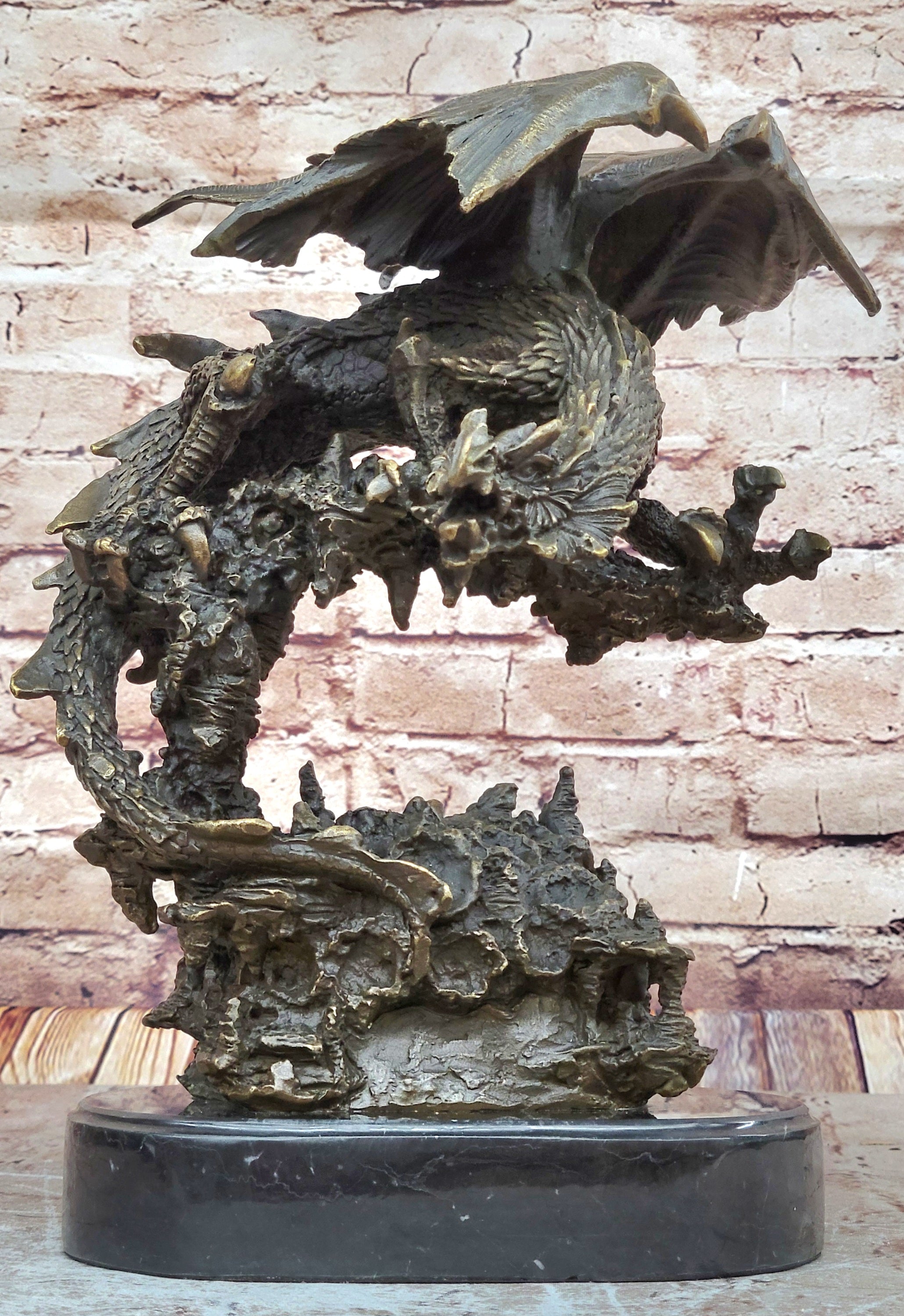 Handcrafted bronze sculpture SALE Dragon Flying Mythical Original Signed *