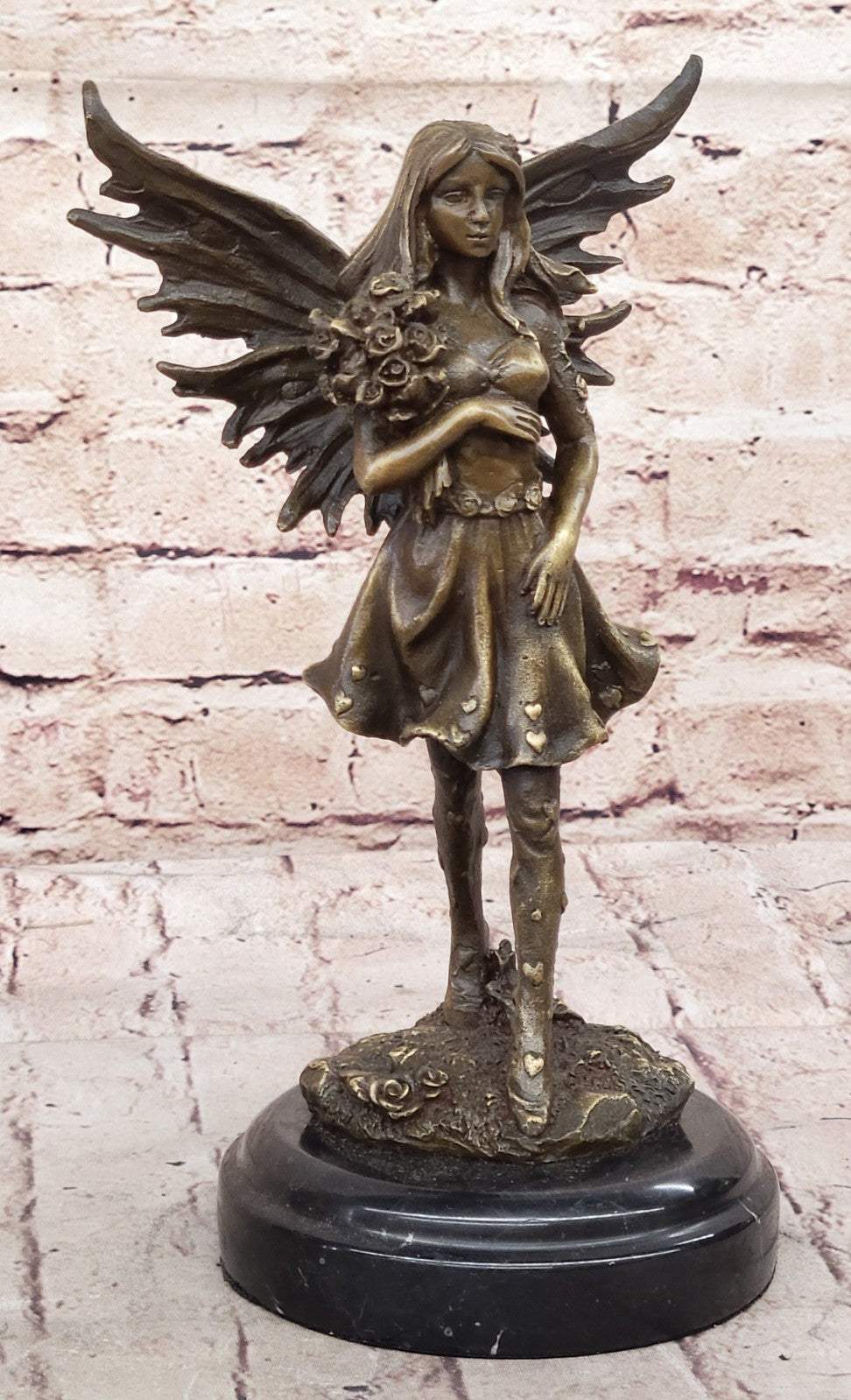 Handcrafted bronze sculpture SALE Holding Love Of Angel Patou Original Signed *
