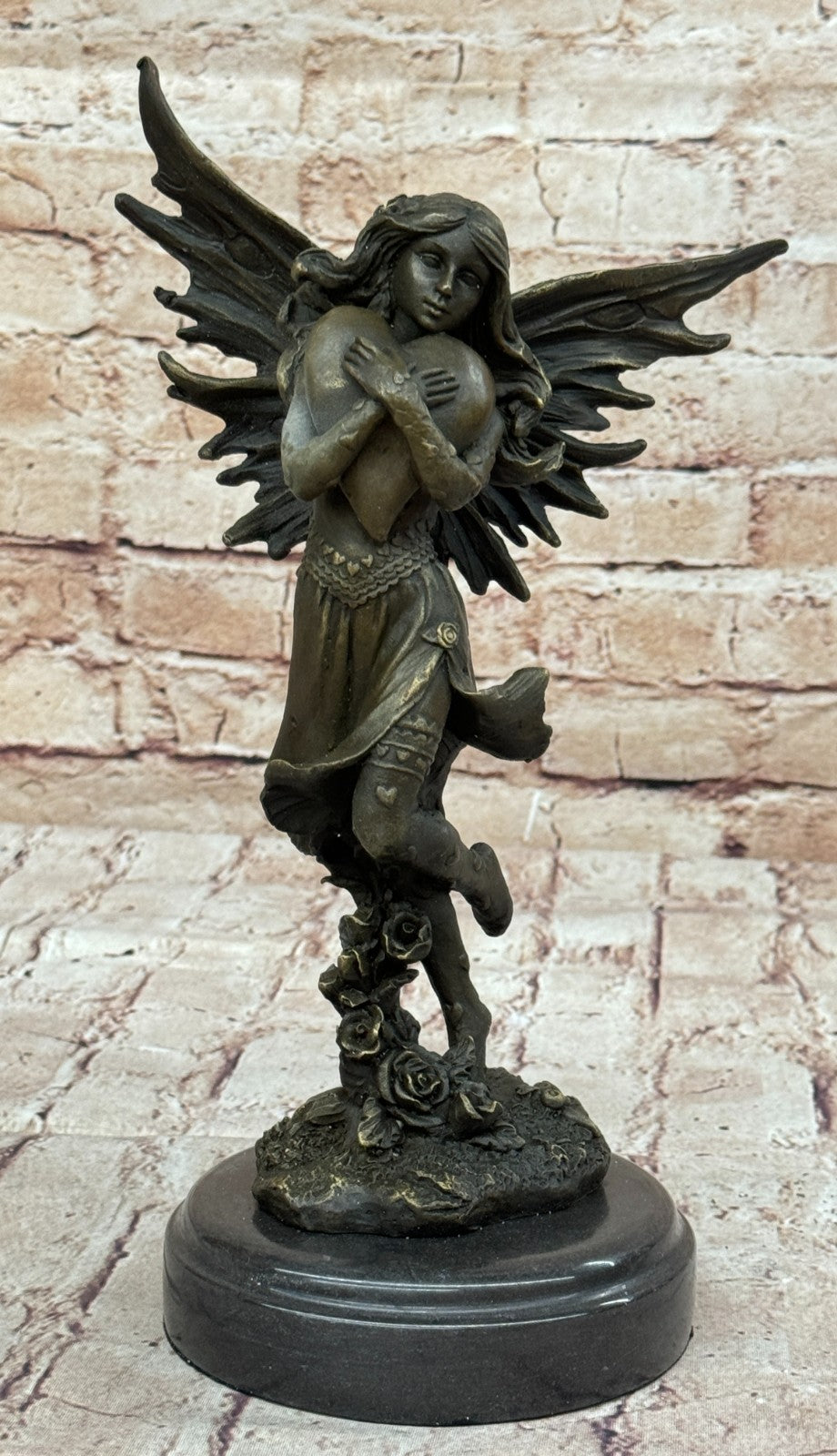 Handcrafted bronze sculpture SALE Heart Giant Clutches Fairy Young Aldo Vitaleh