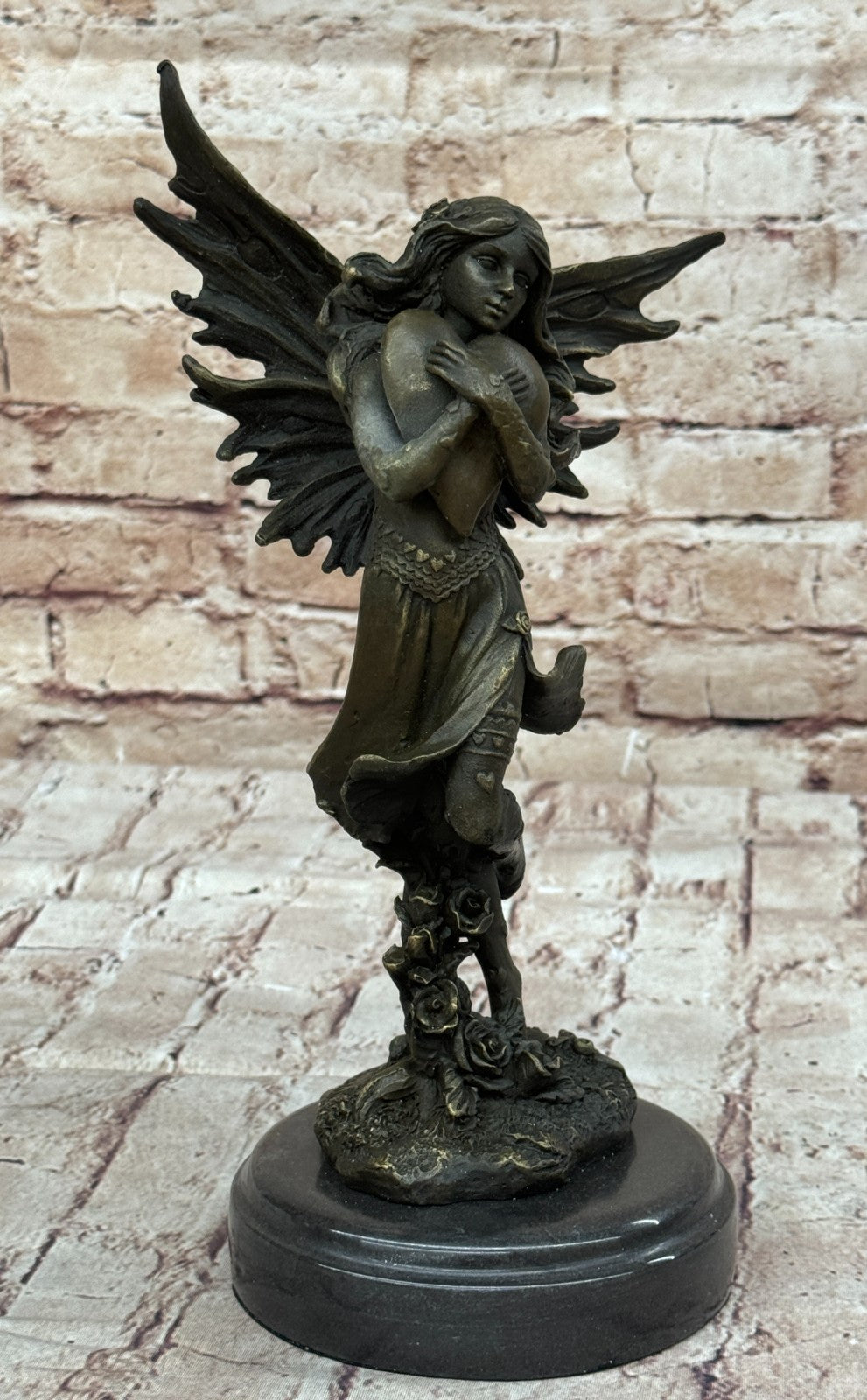 Handcrafted bronze sculpture SALE Heart Giant Clutches Fairy Young Aldo Vitaleh