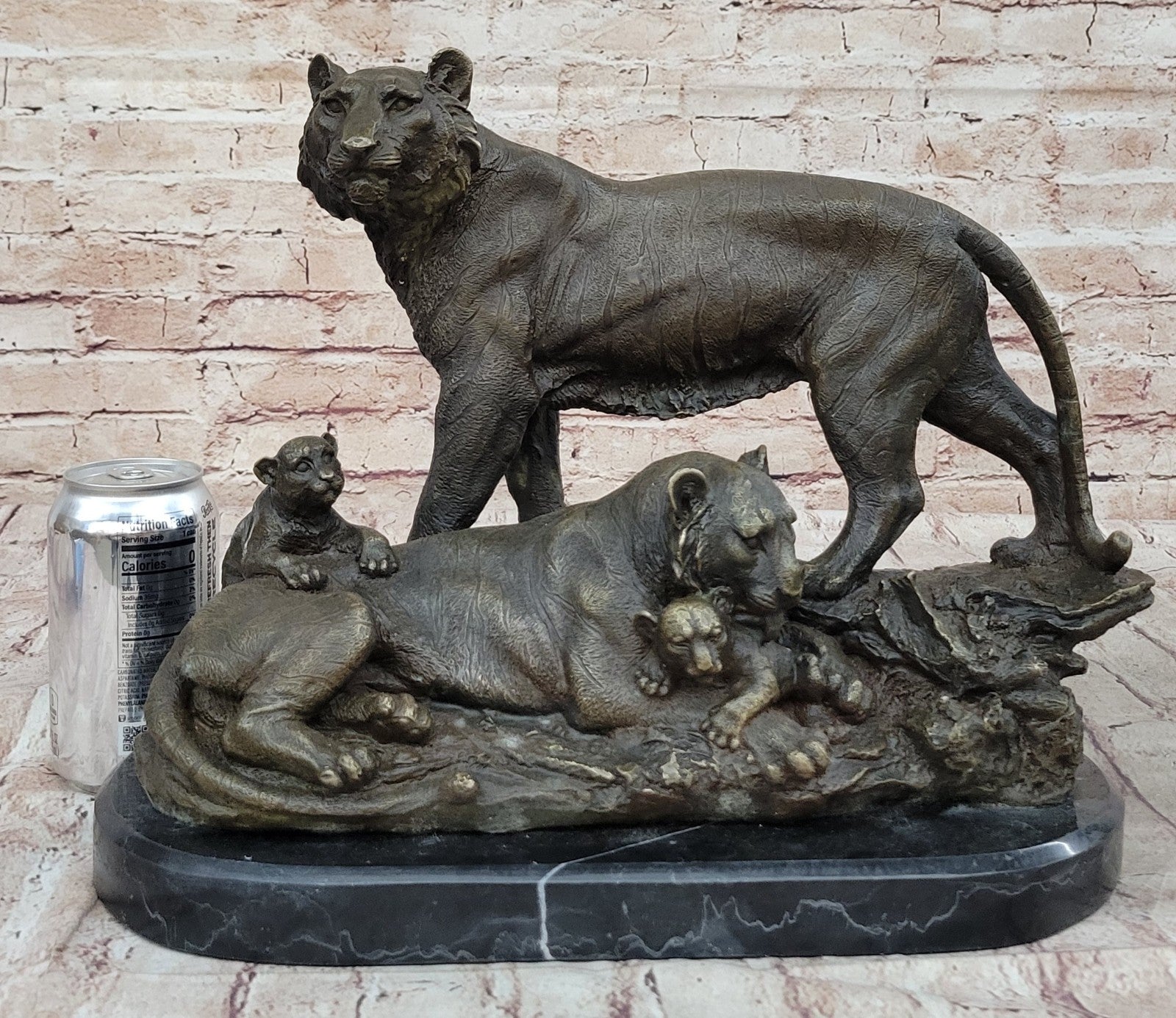 Collectible Lion Cougar Tiger Family Bronze Marble Sculpture Statue Figurine