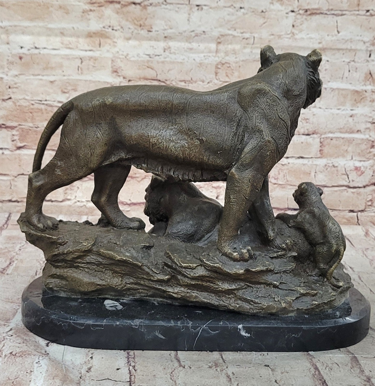 Collectible Lion Cougar Tiger Family Bronze Marble Sculpture Statue Figurine