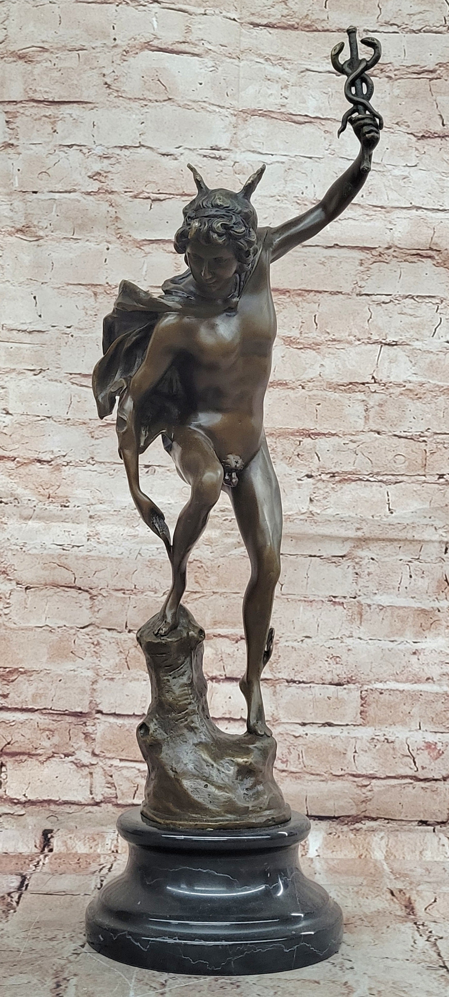 Statue Sculpture Mercury Art Deco Style Art Nouveau Style Bronze Signed Figurine