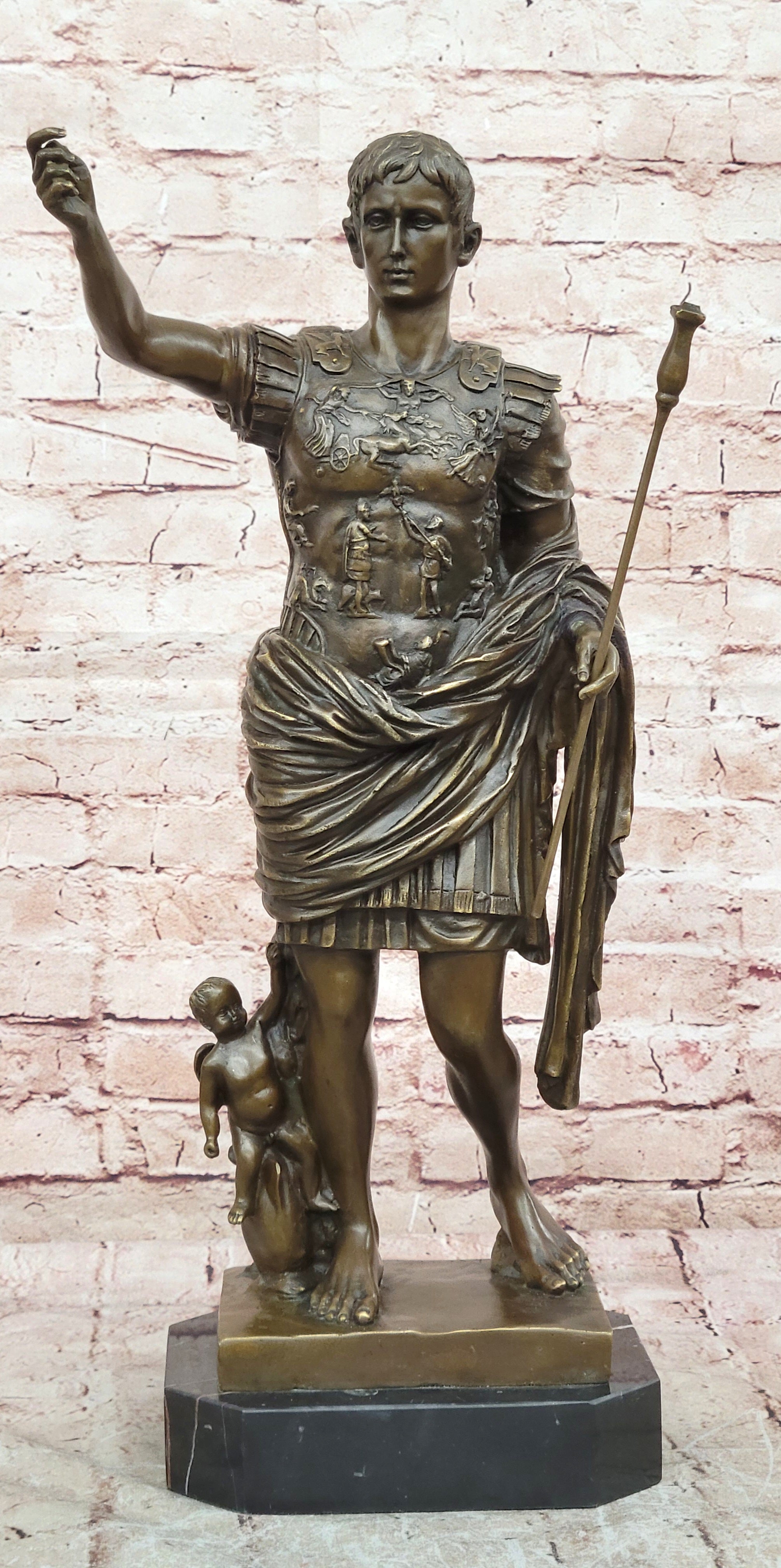 Hot Cast Large Emperor Julius Caesar Bronze Sculpture Marble Base Figurine SALE