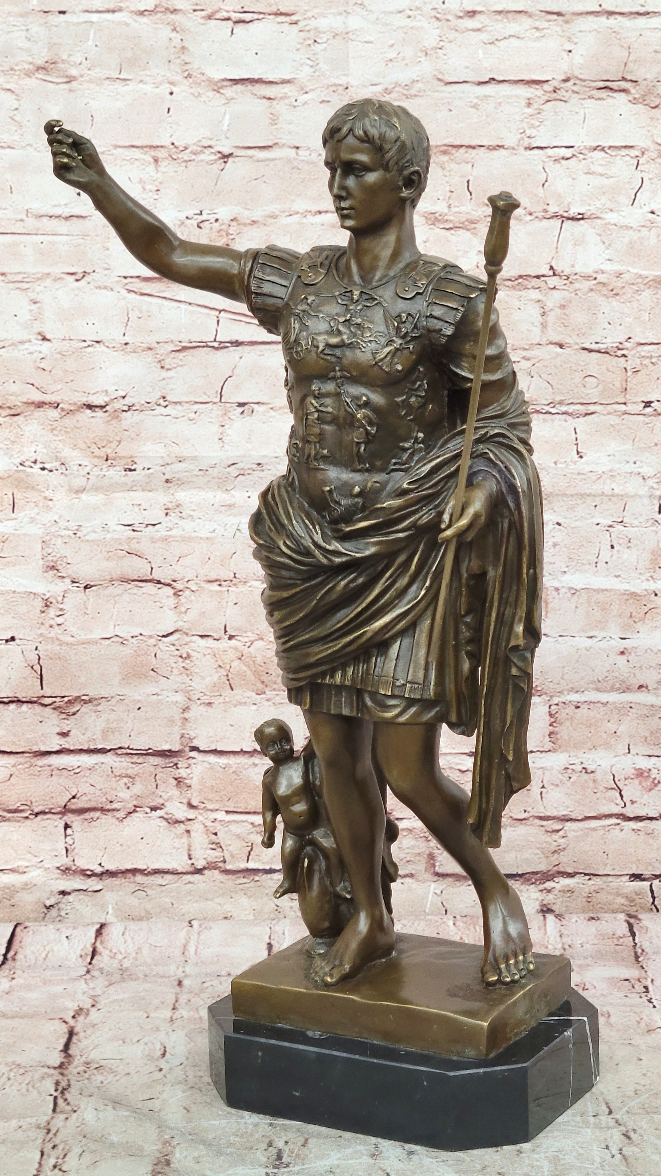 Hot Cast Large Emperor Julius Caesar Bronze Sculpture Marble Base Figurine SALE
