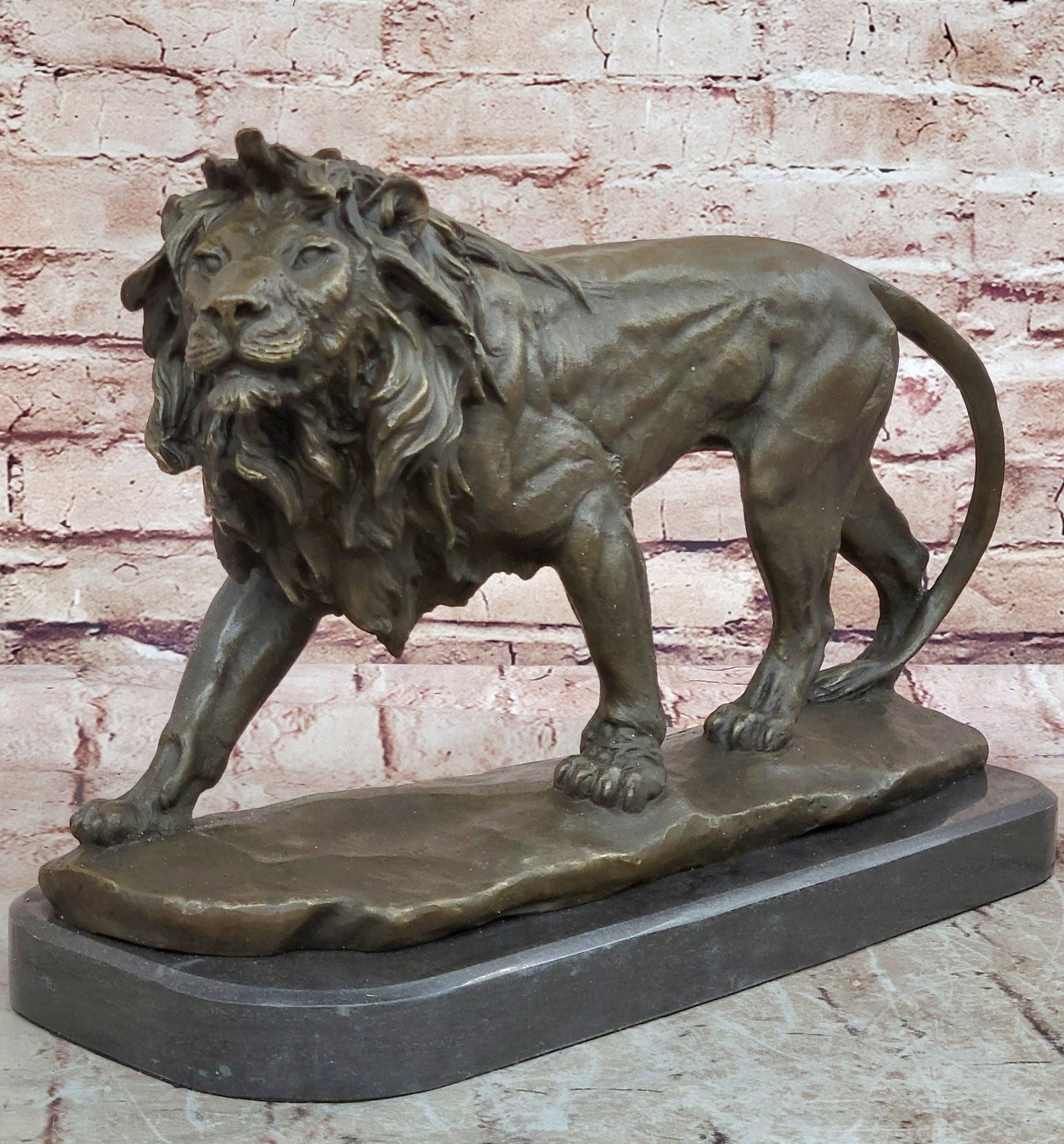 Hot Cast Barye Signed Bronze Royal Lion Statue Sculpture Bust Marble Base Decor