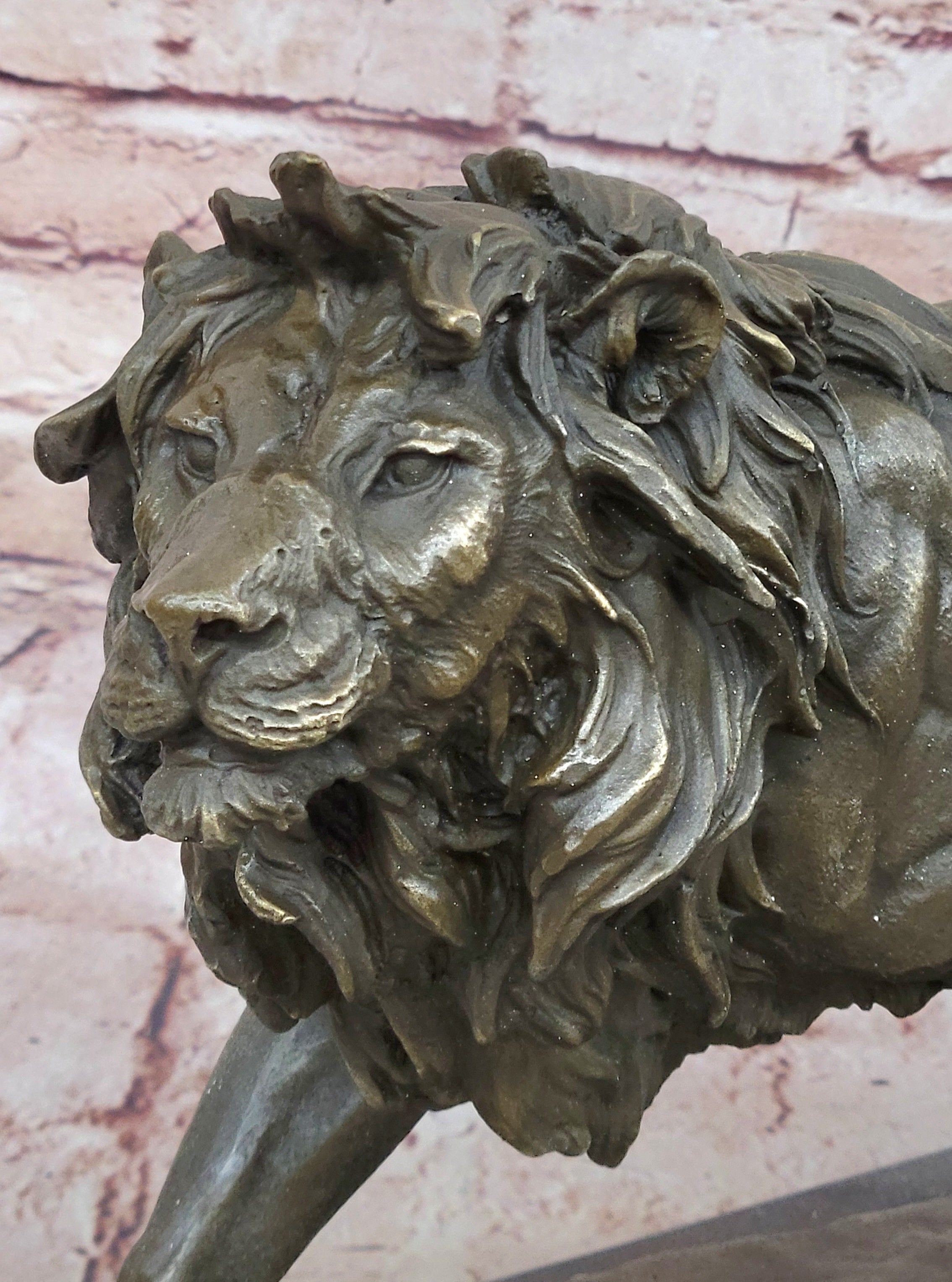 Hot Cast Barye Signed Bronze Royal Lion Statue Sculpture Bust Marble Base Decor