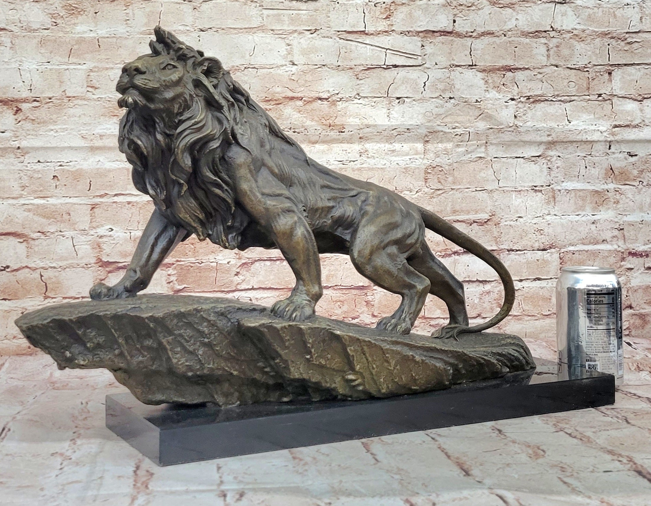 Lion Lioness African Safari Bronze Marble Statue Big Cat Lover Sculpture Art