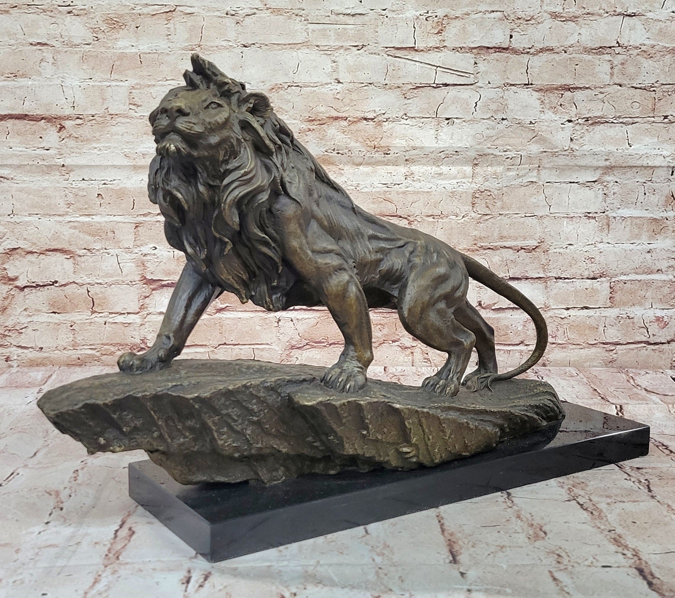 Lion Lioness African Safari Bronze Marble Statue Big Cat Lover Sculpture Art