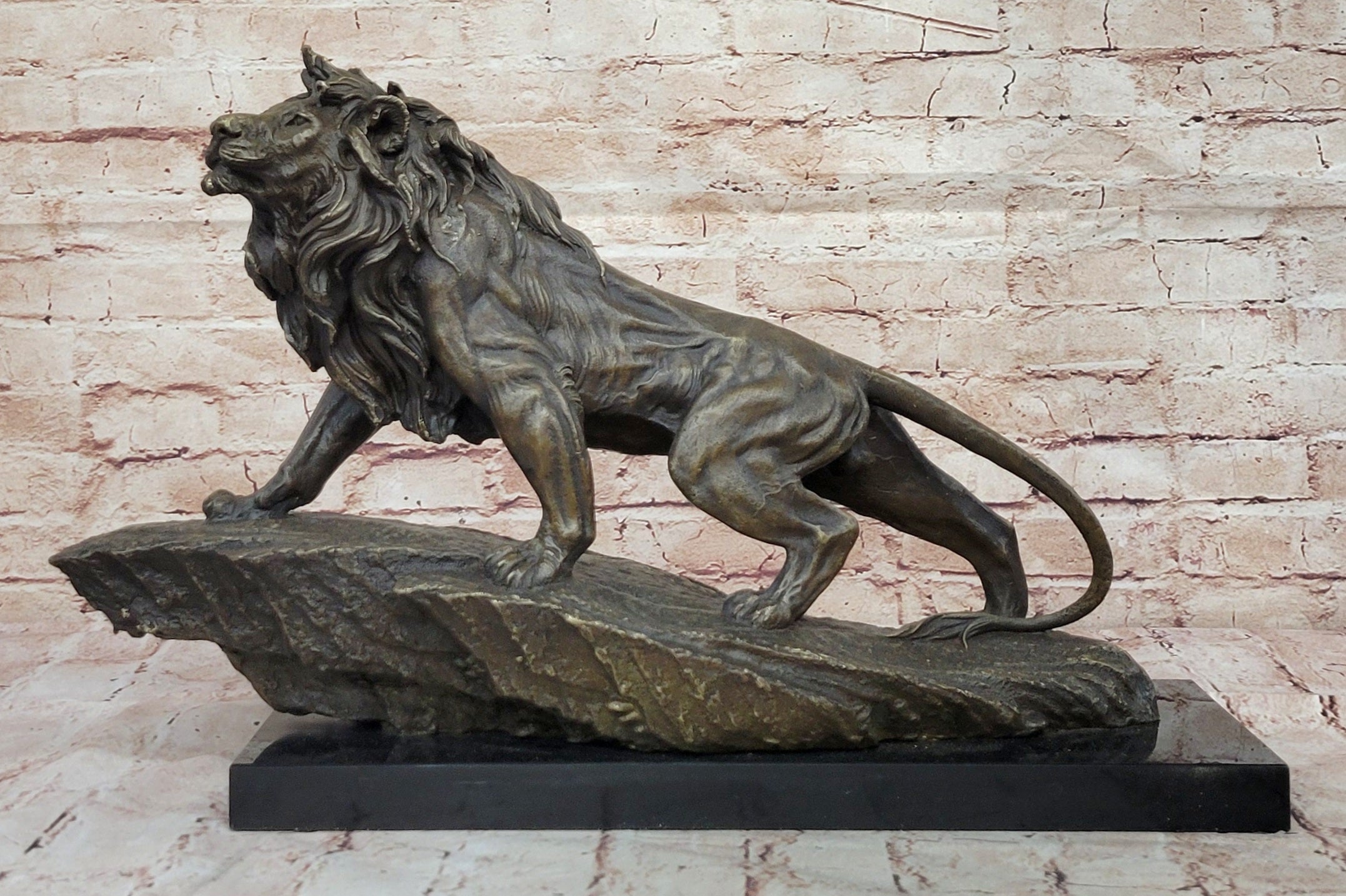 Lion Lioness African Safari Bronze Marble Statue Big Cat Lover Sculpture Art